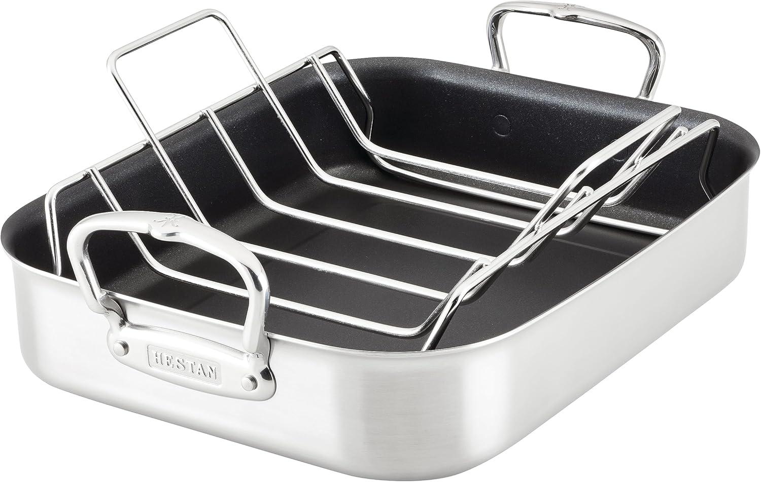 Small Stainless Steel Nonstick Roaster with Rack and Handles