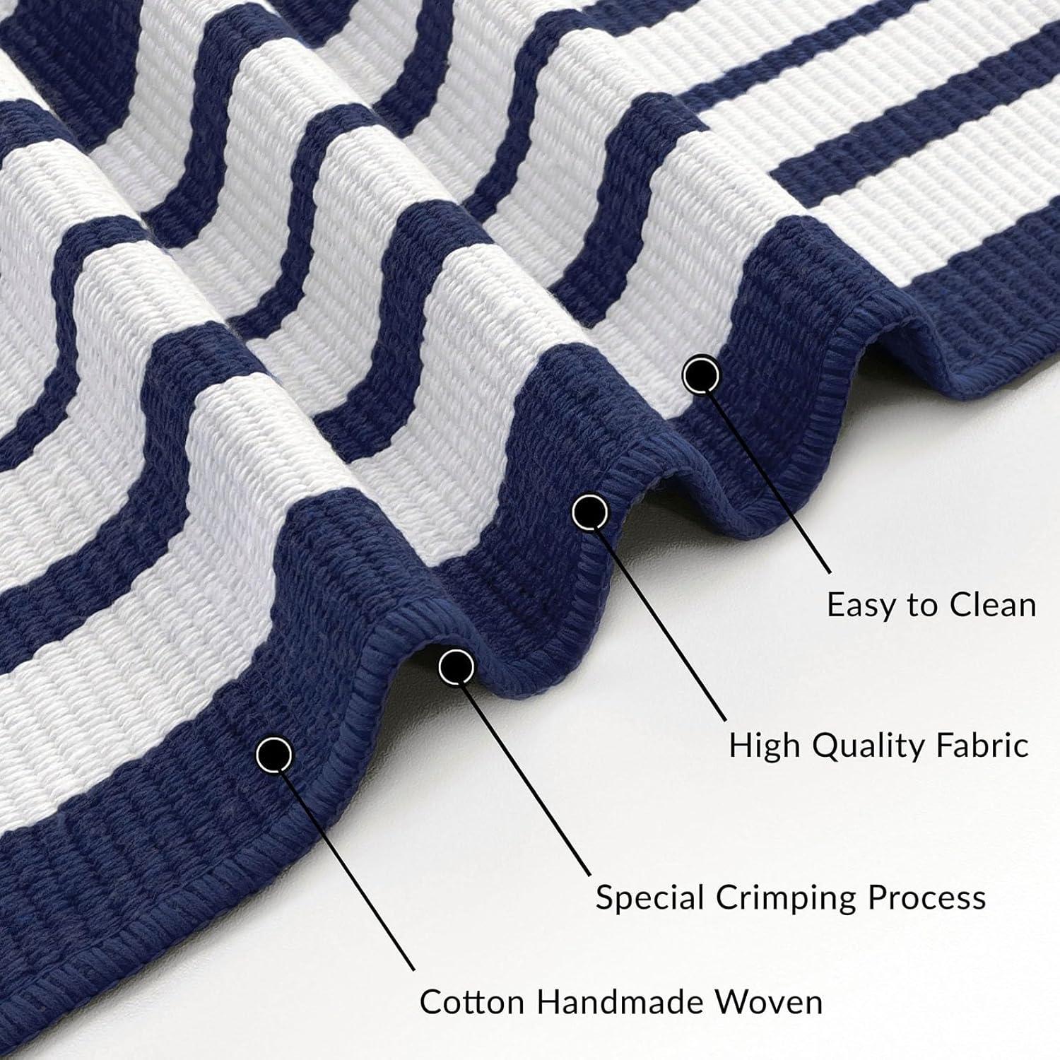 IOHOUZE Navy and White Striped Rug 2'x3' Front Door Rugs, Small Washable Area Rug for Front Porch, Spring Summer Doormats Outdoor Indoor, Cotton Rugs for Entryway Porch Entrance