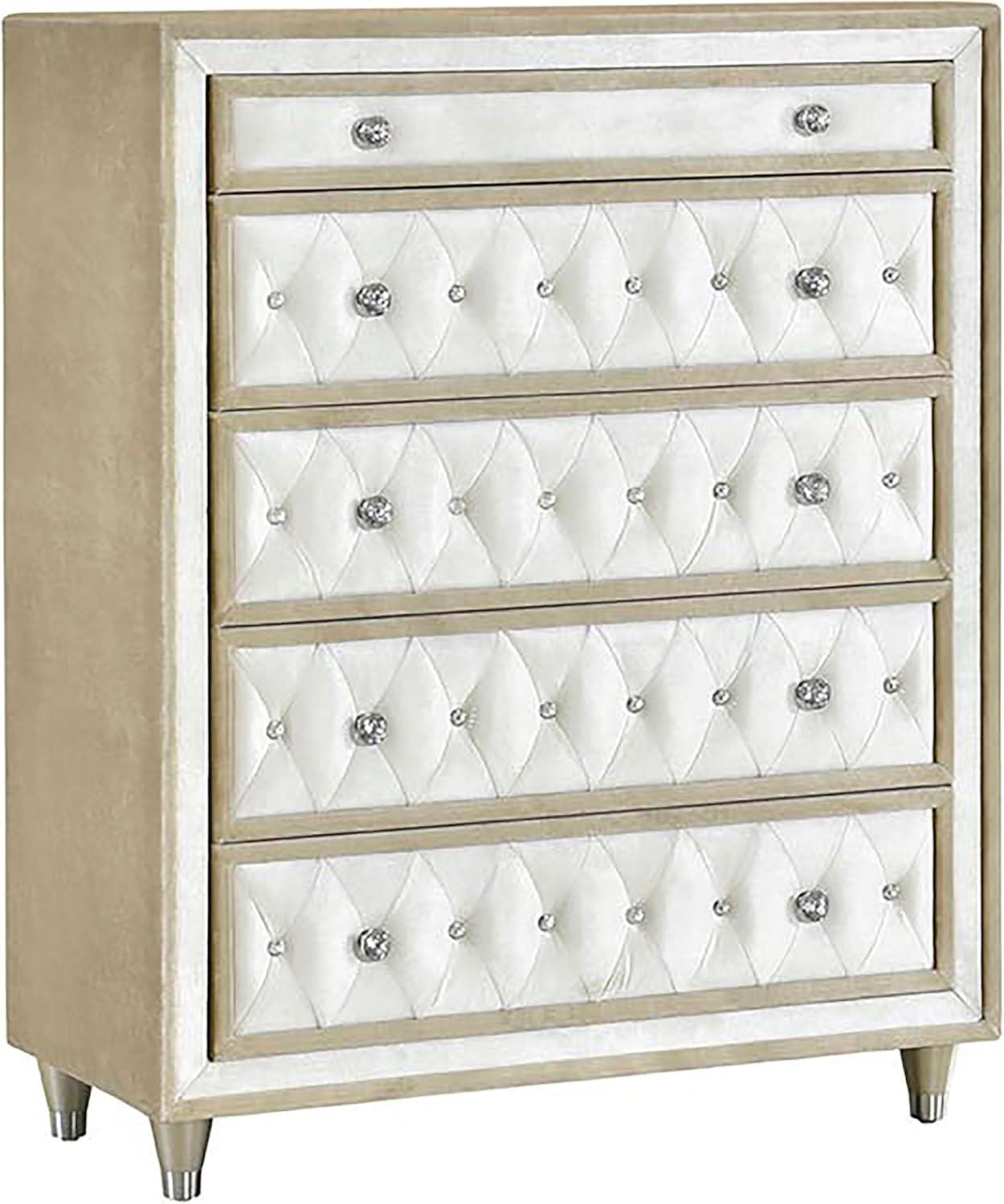 Antonella 5-Piece Eastern King Upholstered Tufted Bedroom Set Ivory and Camel