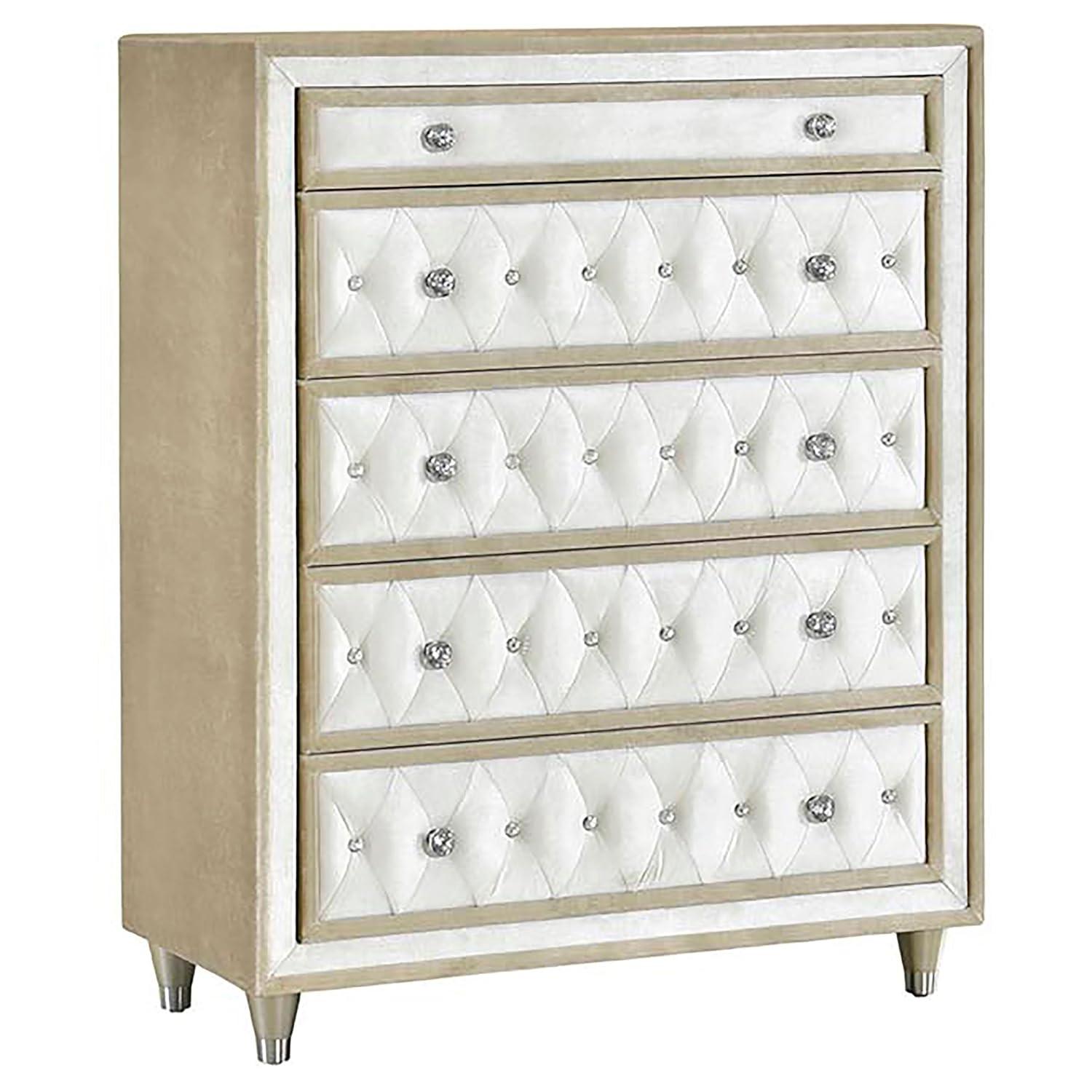 Antonella 5-Piece Eastern King Upholstered Tufted Bedroom Set Ivory and Camel