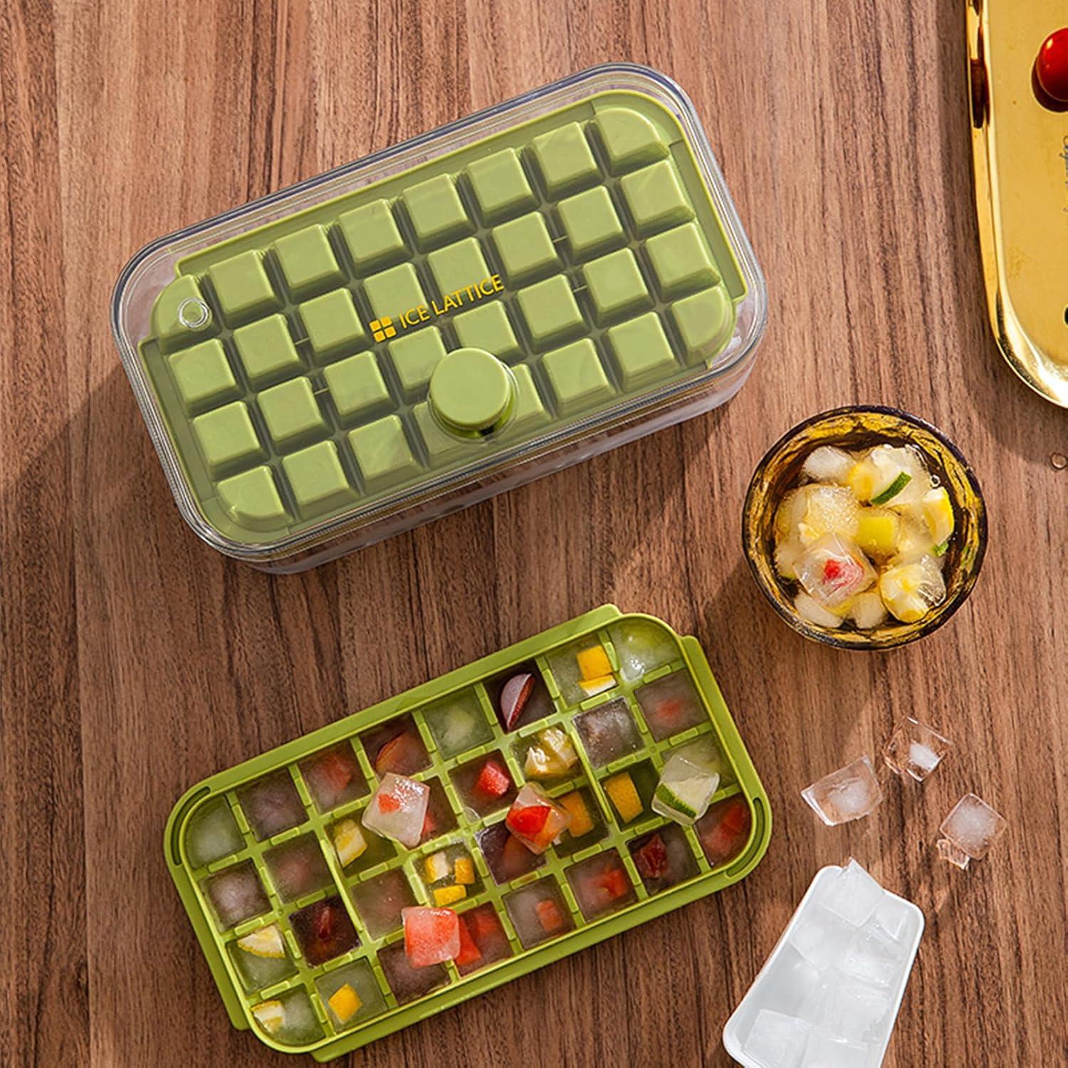 Ice Cube Tray with Lid and Bin, 2 Pack for Freezer, 64 Pcs Ice Cube Mold (Green)