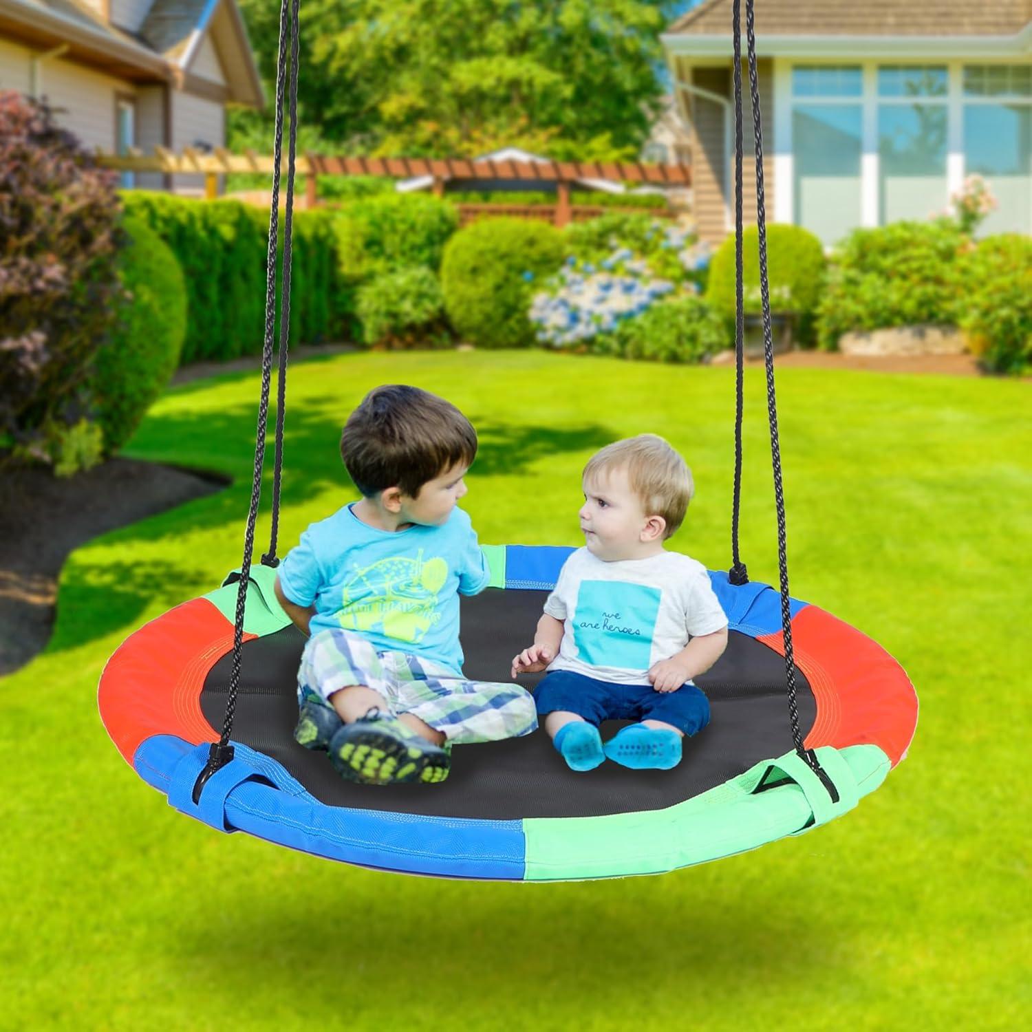 43" Saucer Tree Swing for Kids Adult, 600Lb Weight Capacity Large Disc Round Swing for Kids, Tree Swings for Backyard, for Indoor and Outdoor Playground, Multicolor, for Kids