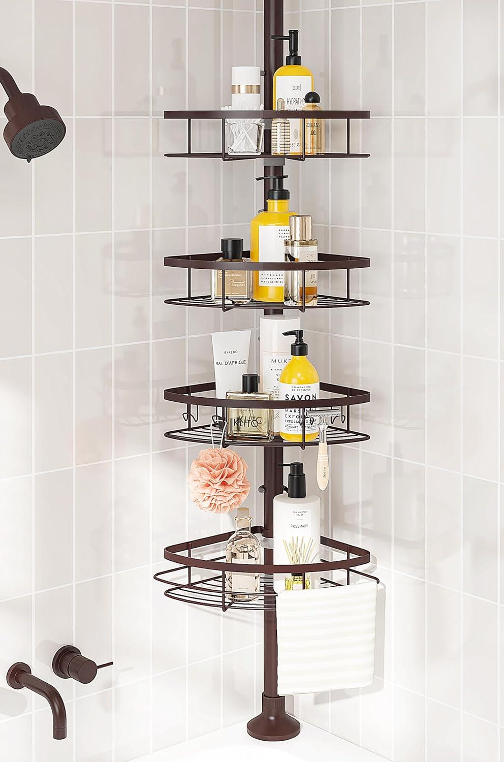 Bronze Tension Mount Shower Corner Caddy with 4 Baskets