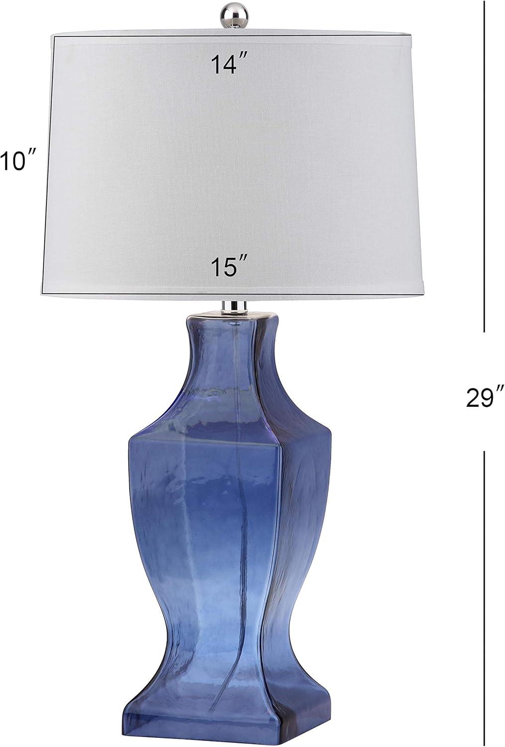 Elegant Blue Glass Urn Table Lamp Set with White Cotton Shade