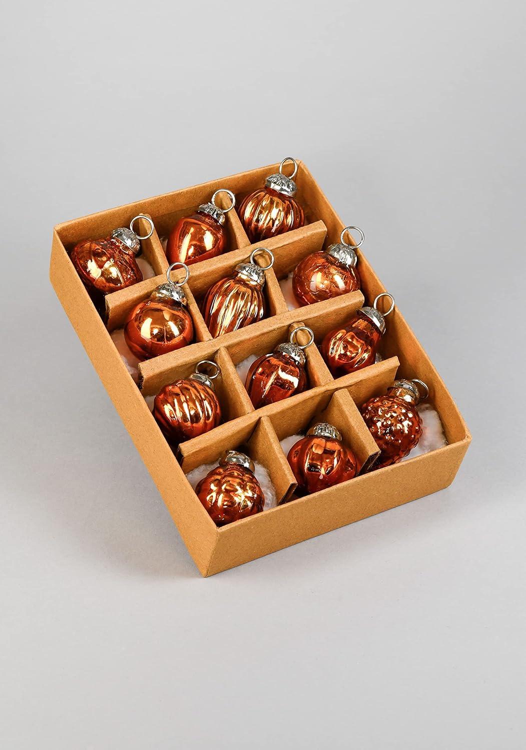 Serene Spaces Living Set of 12 Mini Copper Mercury Glass Ornaments for Holiday Décor, Measures 1.5" Long and 1.5" Diameter