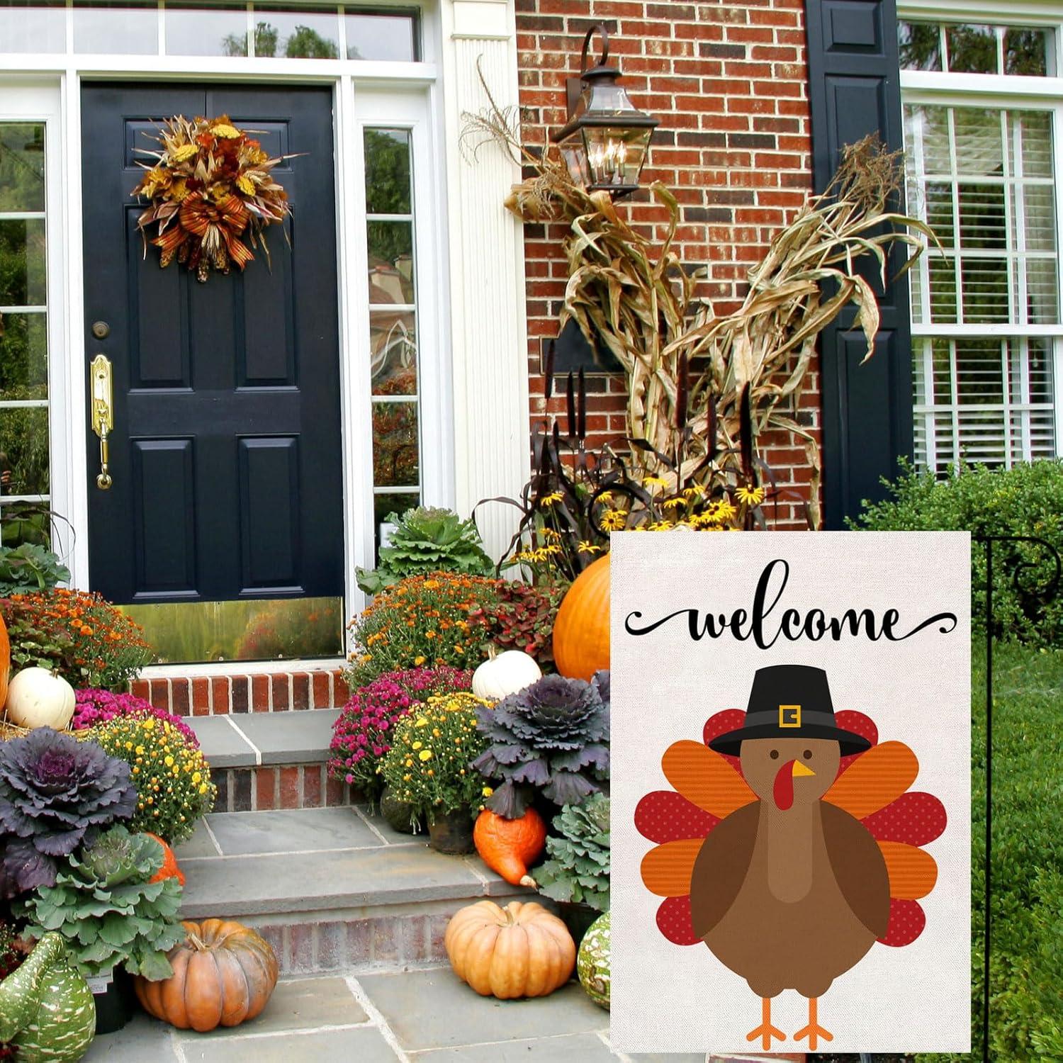 Thanksgiving Garden Flag,Happy Thanksgiving Flags 12 x 18 Inch Thanksgiving House Flag Double-Sided 2 Layer Thanksgiving Turkey House Flag For Thanksgiving Decoration