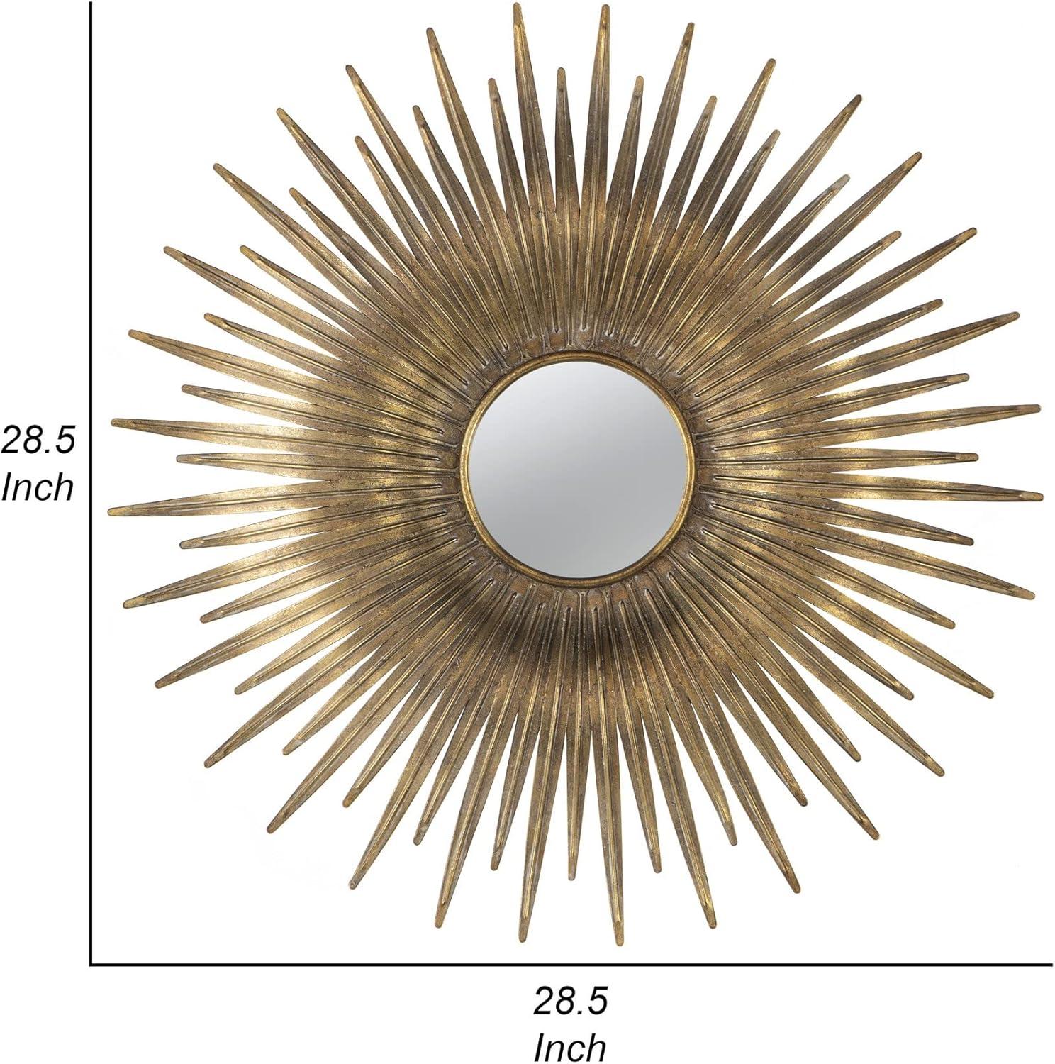 28 Inch Round Wall Mirror - Gold Sunburst Accent Mirror for Living Room Decor