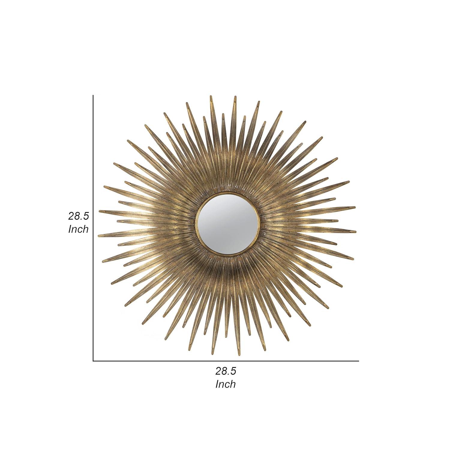 28 Inch Round Wall Mirror - Gold Sunburst Accent Mirror for Living Room Decor
