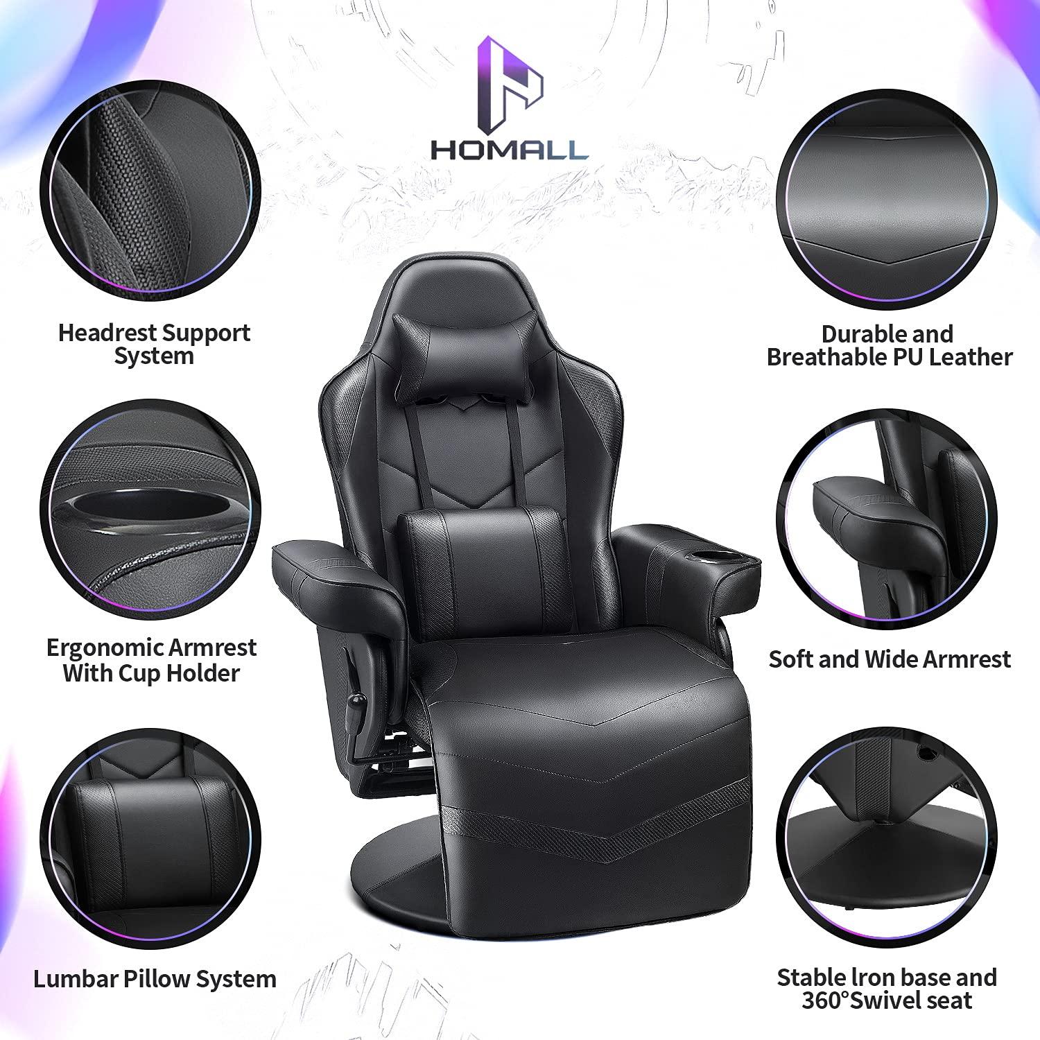 Homall Computer Racing Style Pu Leather Ergonomic Adjusted Reclining Video Gaming Single Sofa Chair with Footrest Headrest and Lumbar Support (Black)