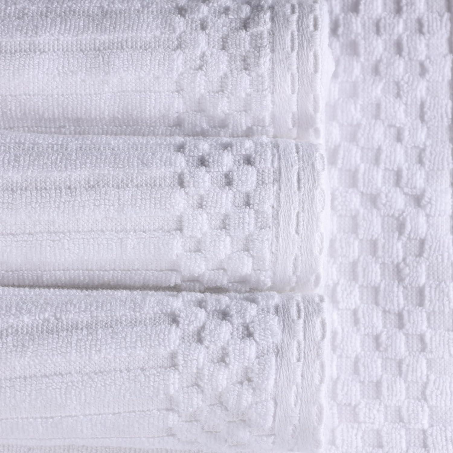 White Cotton Ribbed and Checkered 2-Piece Bath Towel Set