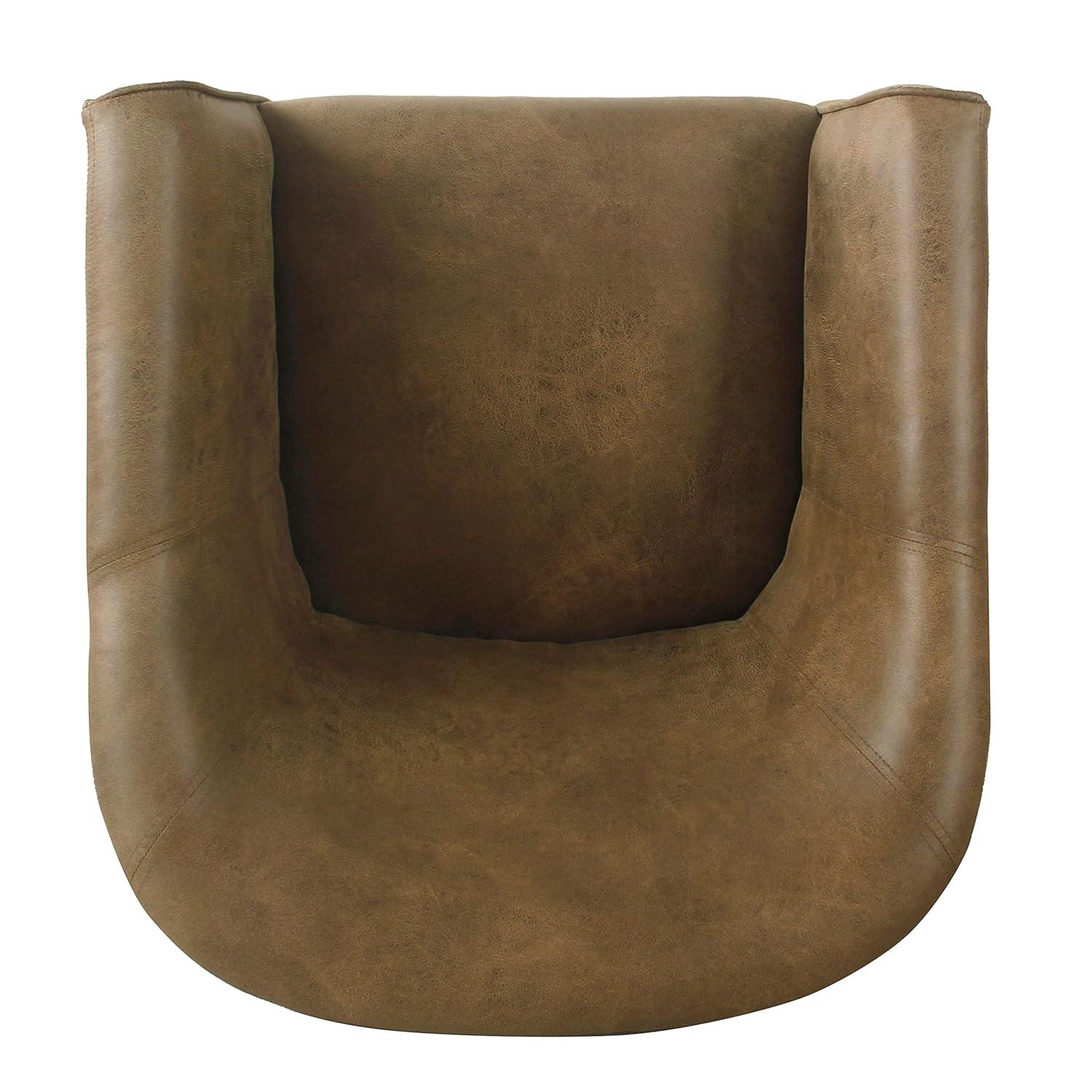 Modern Barrel Accent Chair Brown Faux Leather - HomePop: Upholstered Transitional Seating for Bedroom & Living Room
