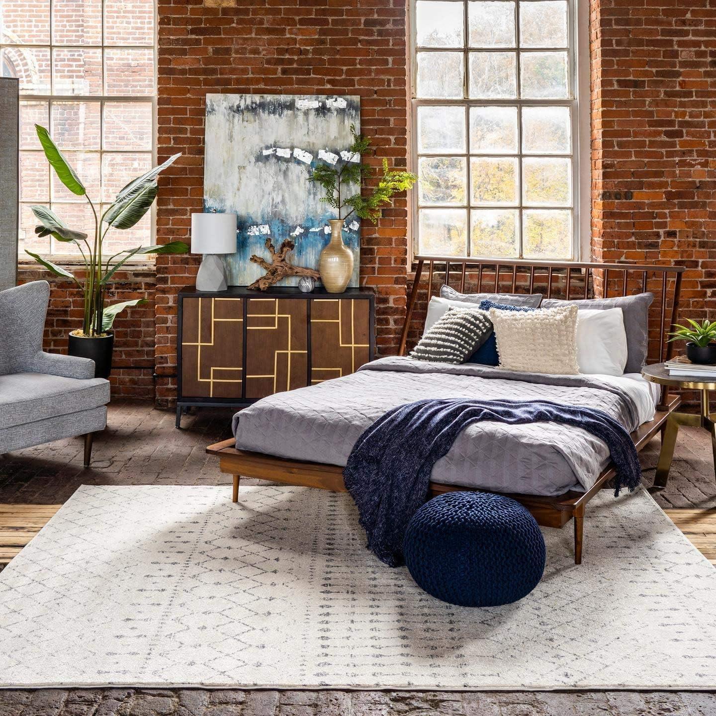 nuLOOM Bodrum 6 x 9 (ft) Loomed Polypropylene Grey Rectangular Indoor Geometric Moroccan Area rug