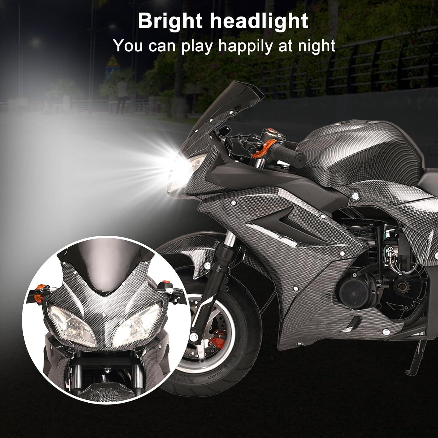 Mini Pocket Bike Motorcycle 49cc 4-Stroke Gas Bike Motorbike with Front Rear Disc Brakes, Gas Pocket Motorbike Racing Max Speed 25MPH, Dual Headlights Black