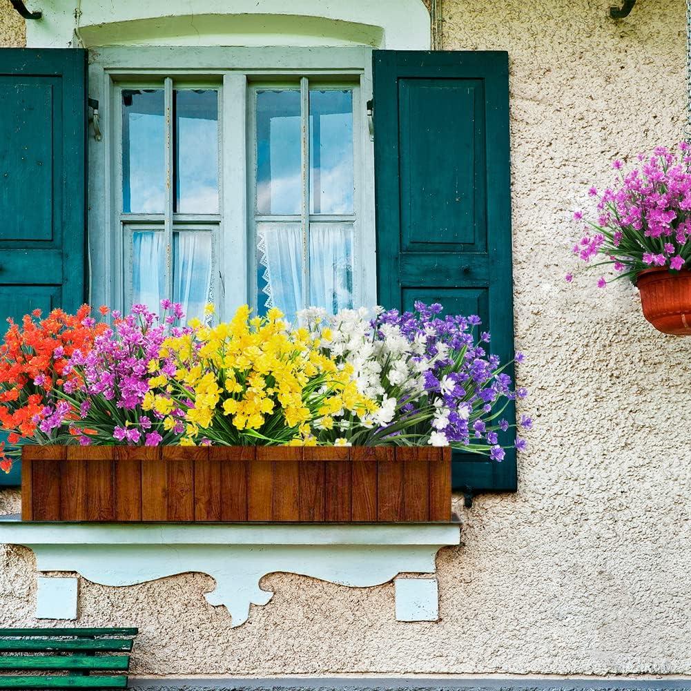 20 Bundles Outdoor Artificial Flowers UV Resistant No Fade Fake Boxwood Plastic Plants Greenery Shrubs for Garden Porch Window Box Home Wedding Décor - Indoor/Outdoor Use