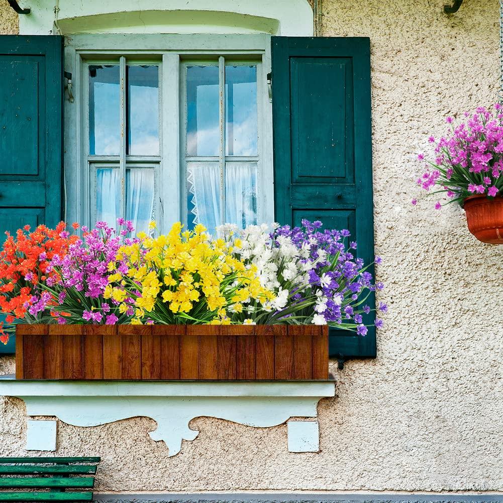 20 Bundles Outdoor Artificial Flowers UV Resistant No Fade Fake Boxwood Plastic Plants Greenery Shrubs for Garden Porch Window Box Home Wedding Décor - Indoor/Outdoor Use