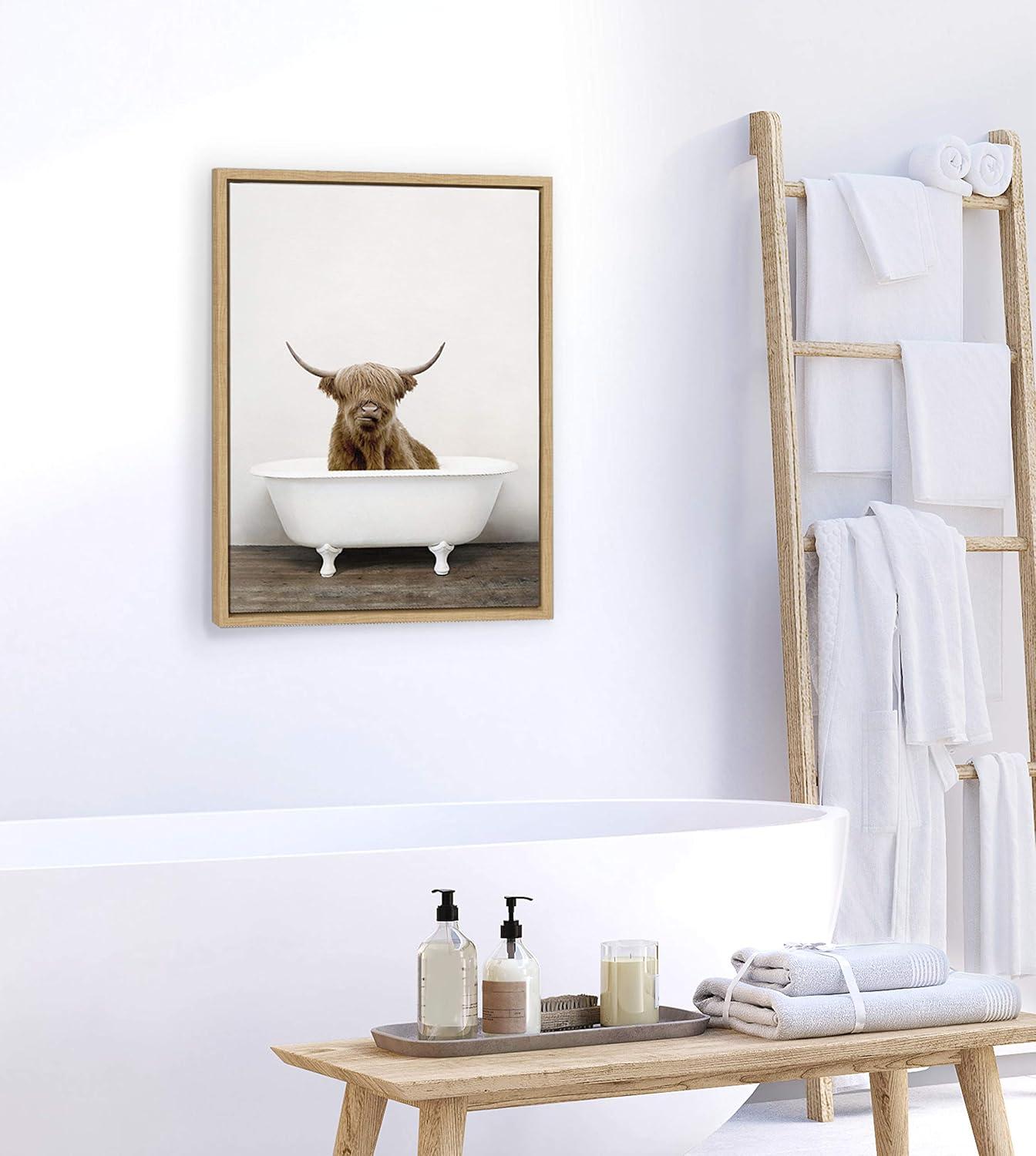 Sylvie Highland Cow in Tub Color Framed Canvas by Amy Peterson - Kate & Laurel All Things Decor