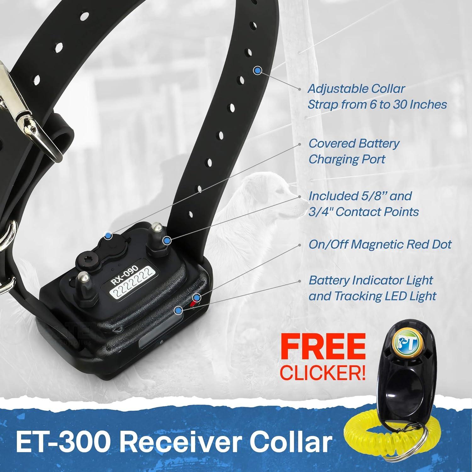 E-Collar ET-300 Mini Educator Dog Training Collar Bundle + PetsTEK Dog Clicker – 1/2 Mile Range, Waterproof, 100 Levels with Vibration & Tone