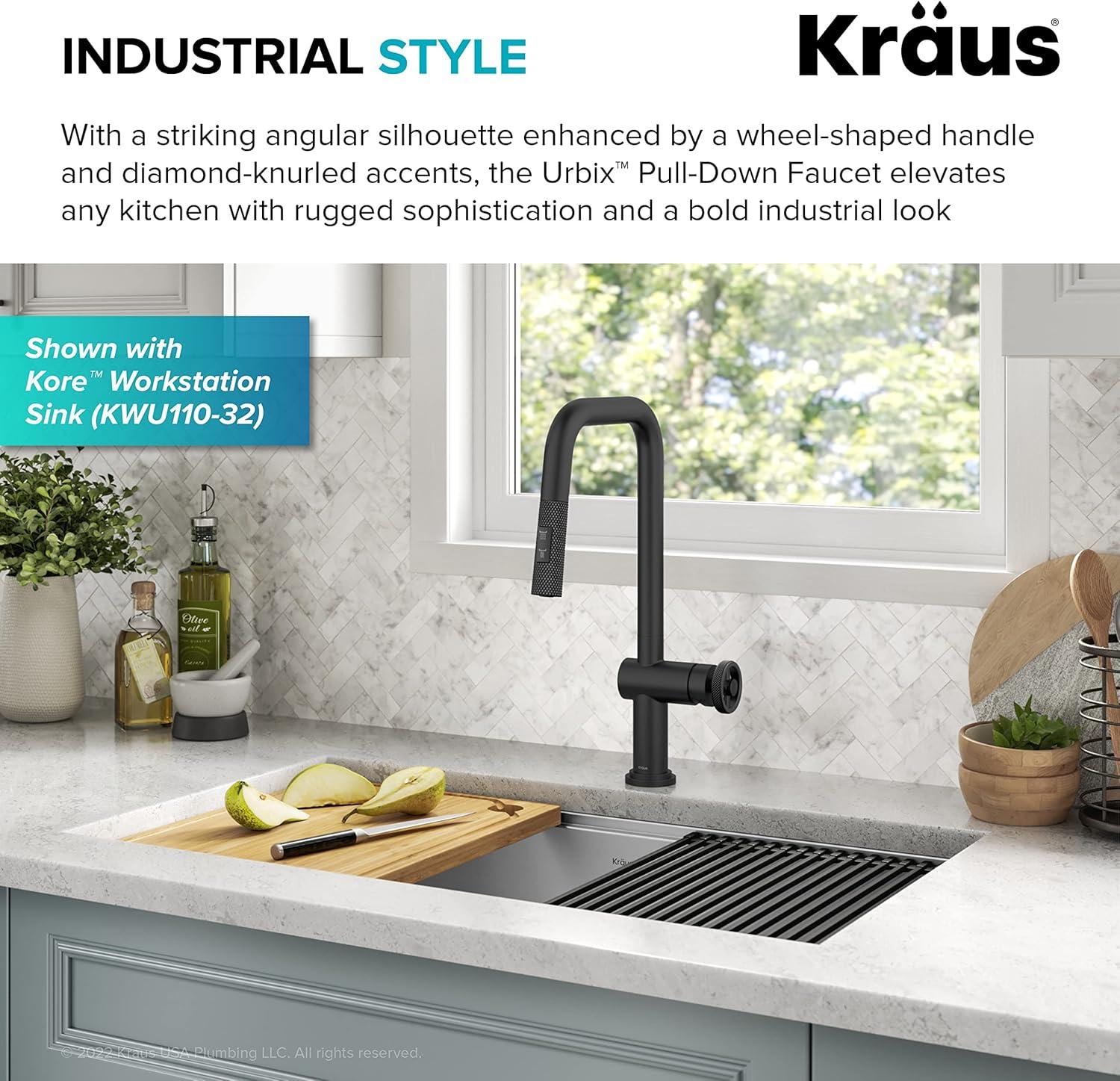 Urbix Industrial Pull-Down Single Handle Kitchen Faucet