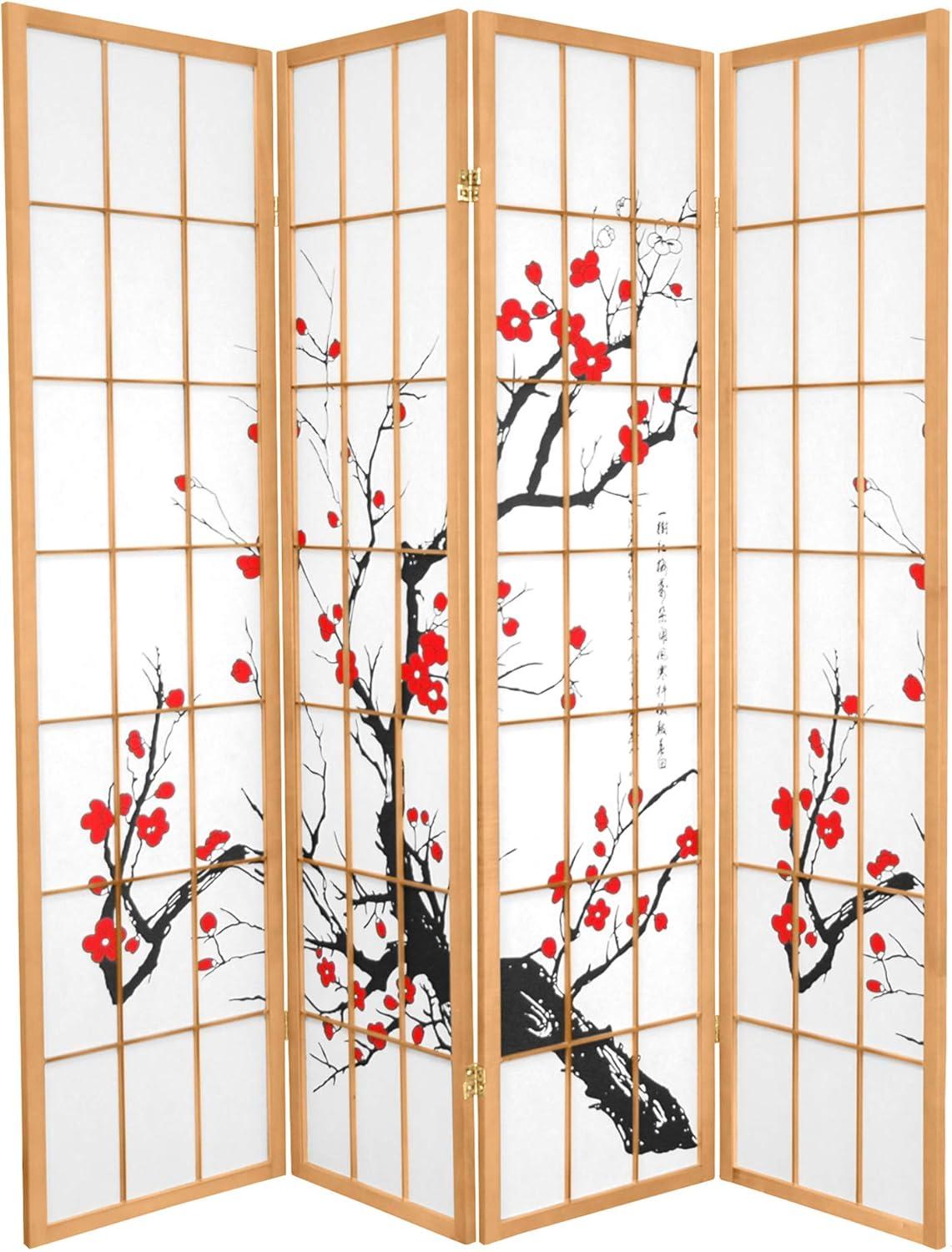 Oriental Furniture 6 Ft Tall Flower Blossom Room Divider, natural color, 4 panel