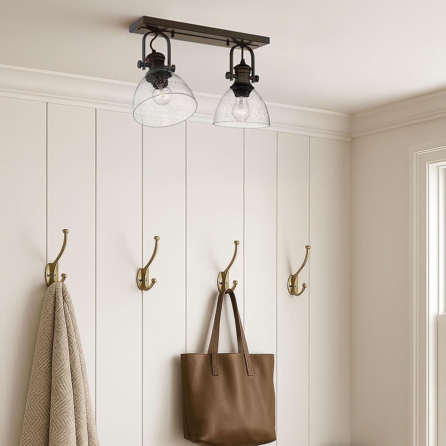 Golden Lighting Hines 2-Light Semi-flush in Matte Black with Seeded Glass