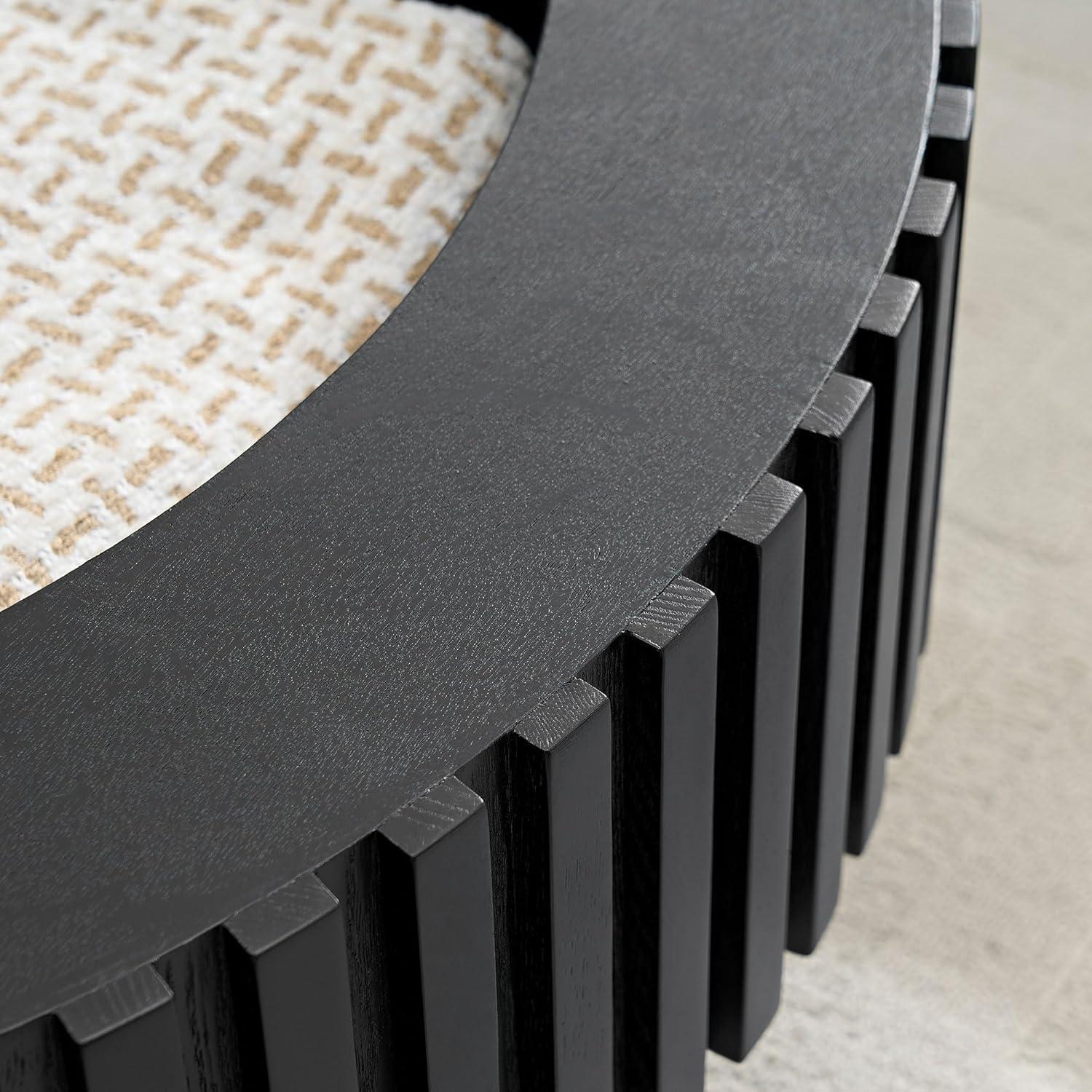 LUMISOL Round Coffee Table for Livng Room, Modern Handcraft Drum Center Table with Sturdy Pedestal, Fluted Circle End Table for Office, Apartment, Small Space, Black