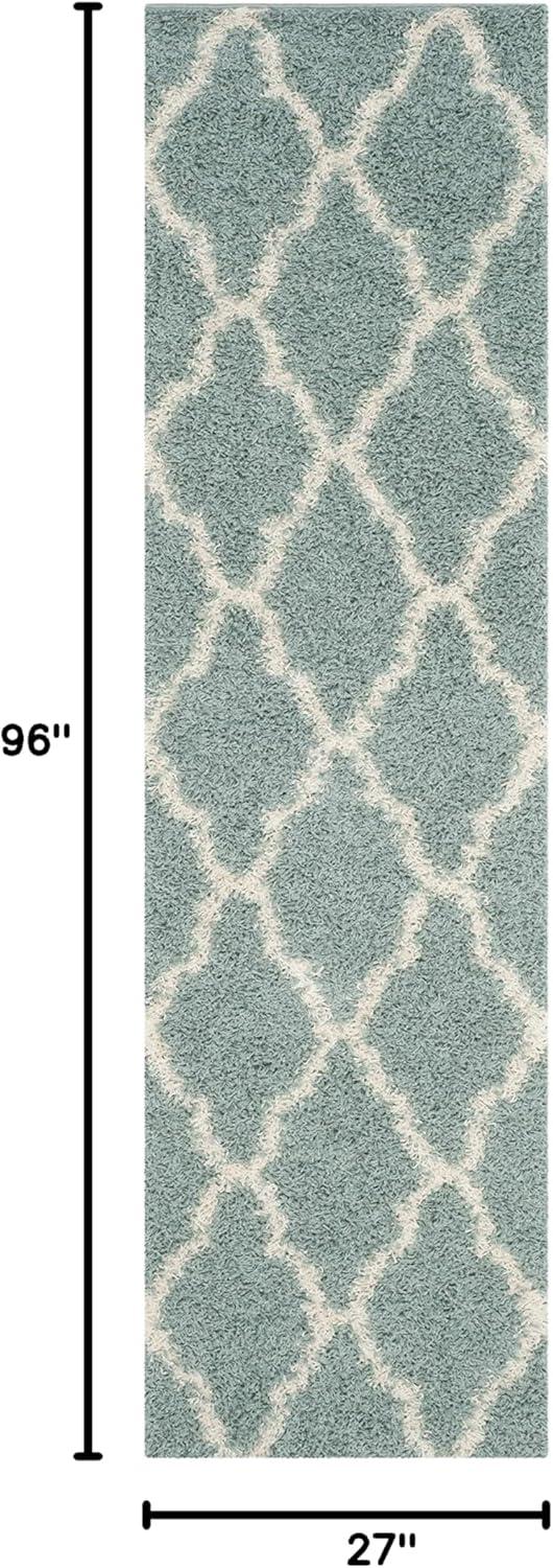 SAFAVIEH Daley Geometric Plush Shag Runner Rug, Seafoam/Ivory, 2'3" x 8'