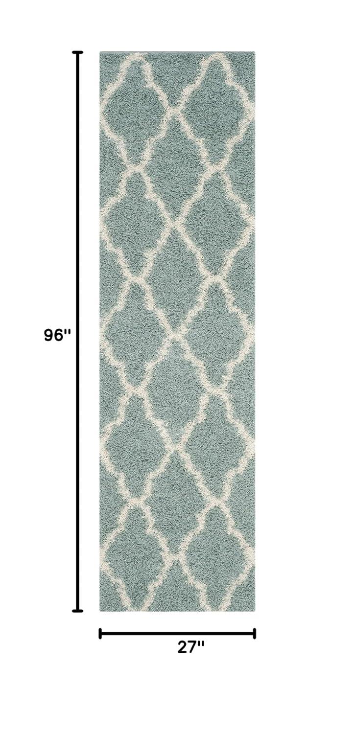 SAFAVIEH Daley Geometric Plush Shag Runner Rug, Seafoam/Ivory, 2'3" x 8'