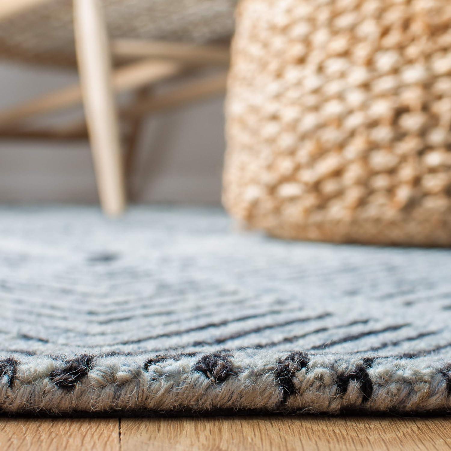Light Blue and Charcoal Hand-Tufted Wool Runner Rug