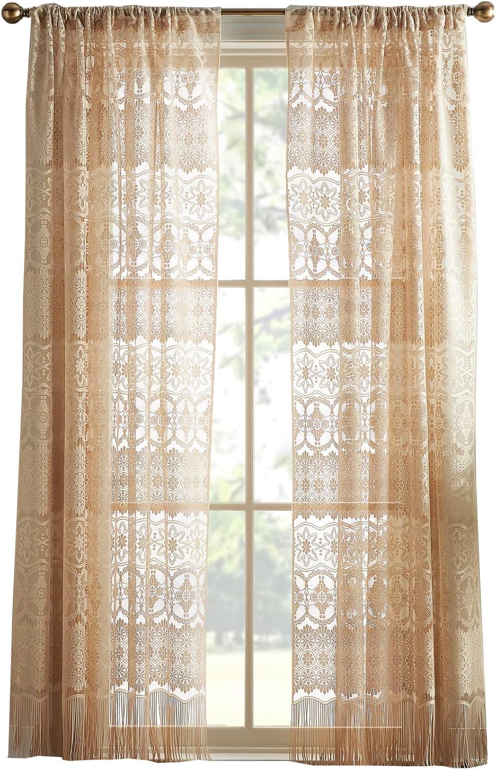 CHF Boho Lace Sheer Single Poletop Panel, Almond, 60" x 84"