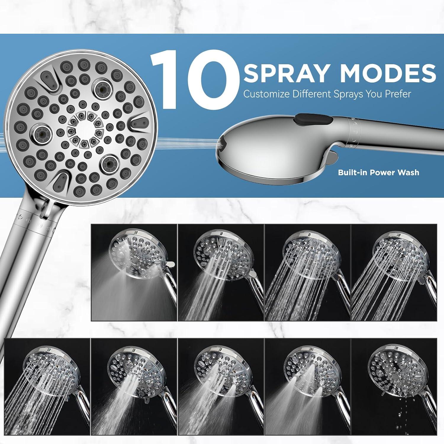 Dual Handheld Shower Head Combo, 2-in-1 Rain Shower Heads System 8 Inch Rainfall Shower Head and 10 Modes High Pressure Hand Held Showerhead with Built-in Power Wash