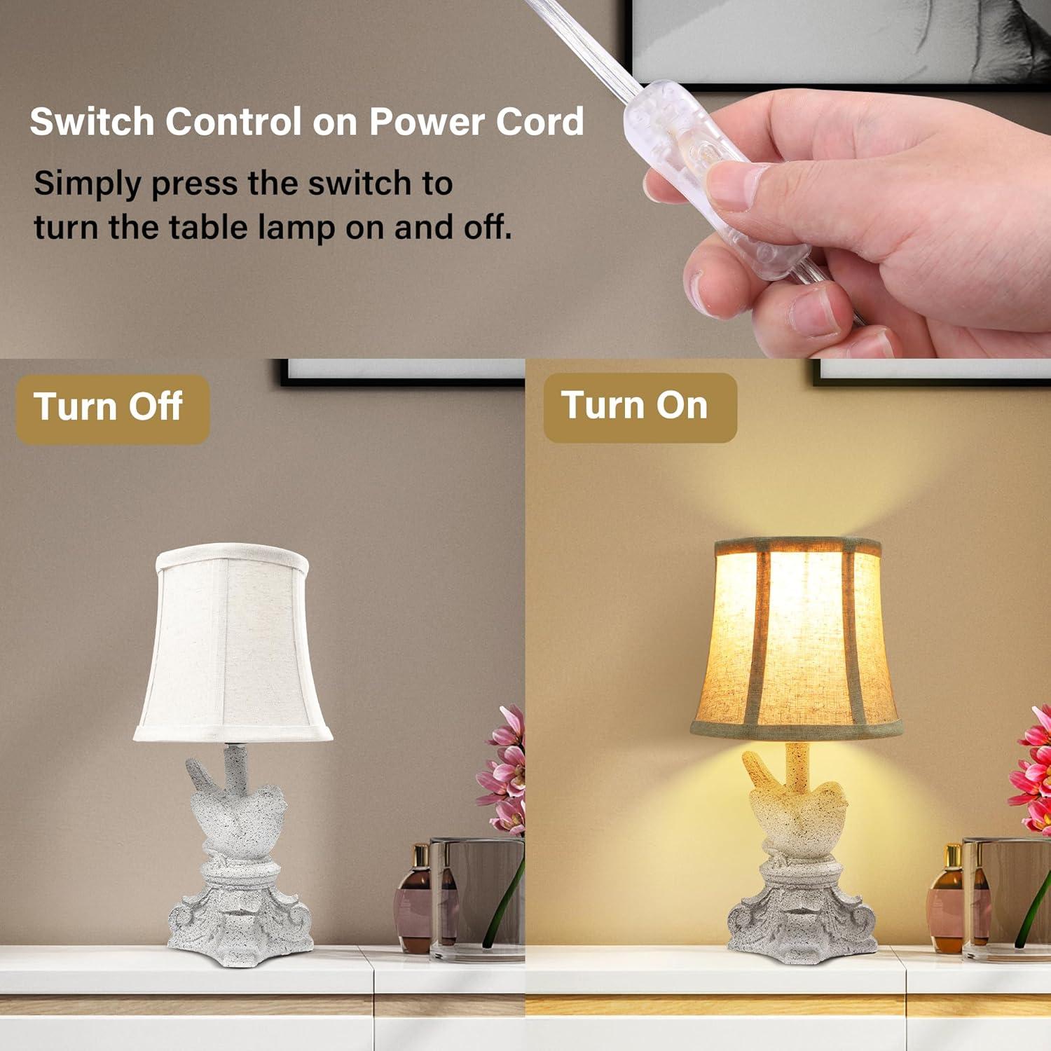 Ophelia & Co. Small Table Lamp Set Of 2 Farmhouse Table Lamps UL Bedside Nightstand Resin Lamps Bird Shape For Bedroom, Living Room, Rustic Vintage, Home Office