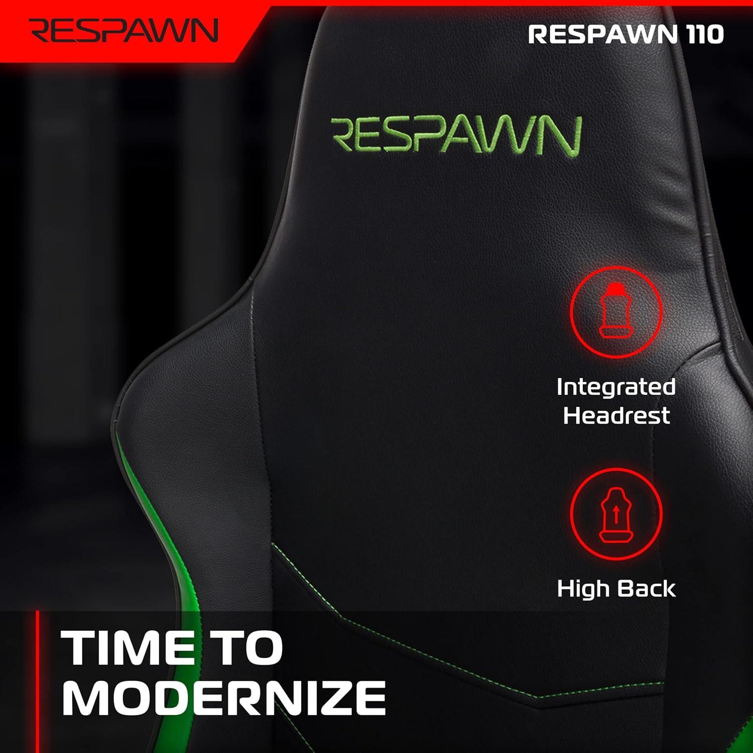RESPAWN 110 Gaming Chair - Gamer Chair PC Computer Chair, Ergonomic Gaming Chairs, Office Chair with Integrated Headrest, Gaming Chair for Adults 135 Degree Recline with Angle Lock