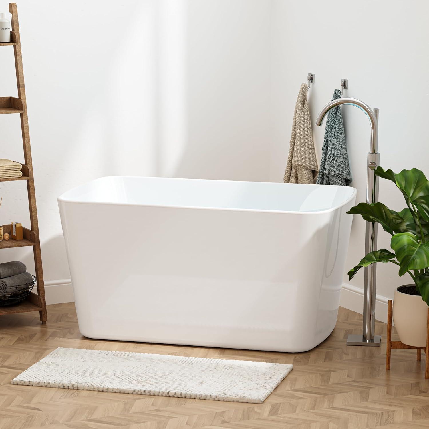 49" Glossy White Acrylic Freestanding Japanese Soaking Tub