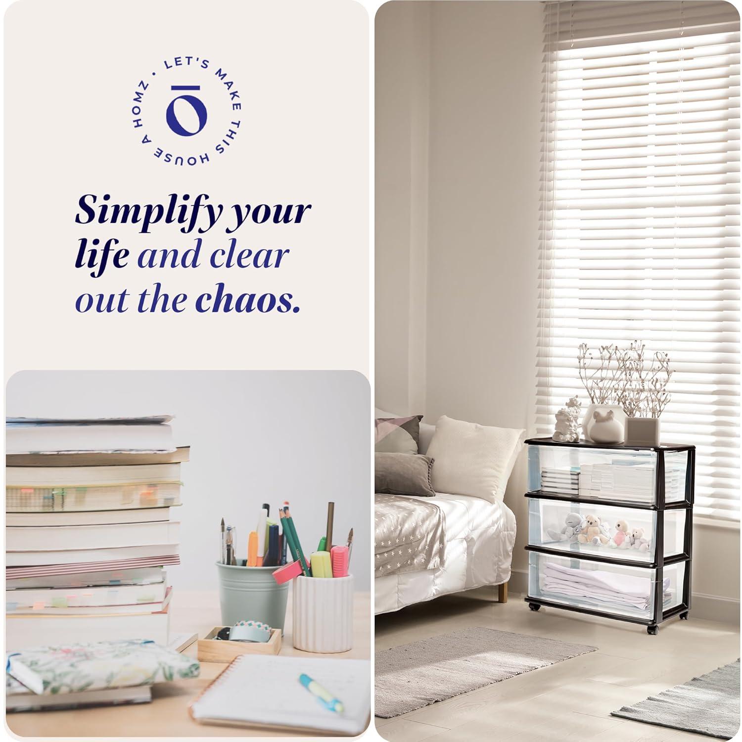 Homz Homz Tall Solid Plastic 3 Drawer Storage Cart with Wheels (Set of 2)