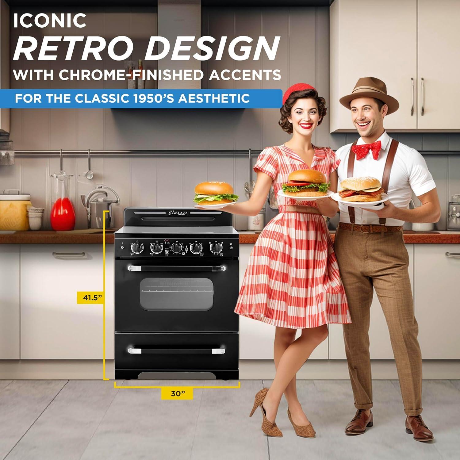 Unique Classic Retro 30" 3.9 cu/ft Freestanding 5-Element Electric Range with Convection Oven