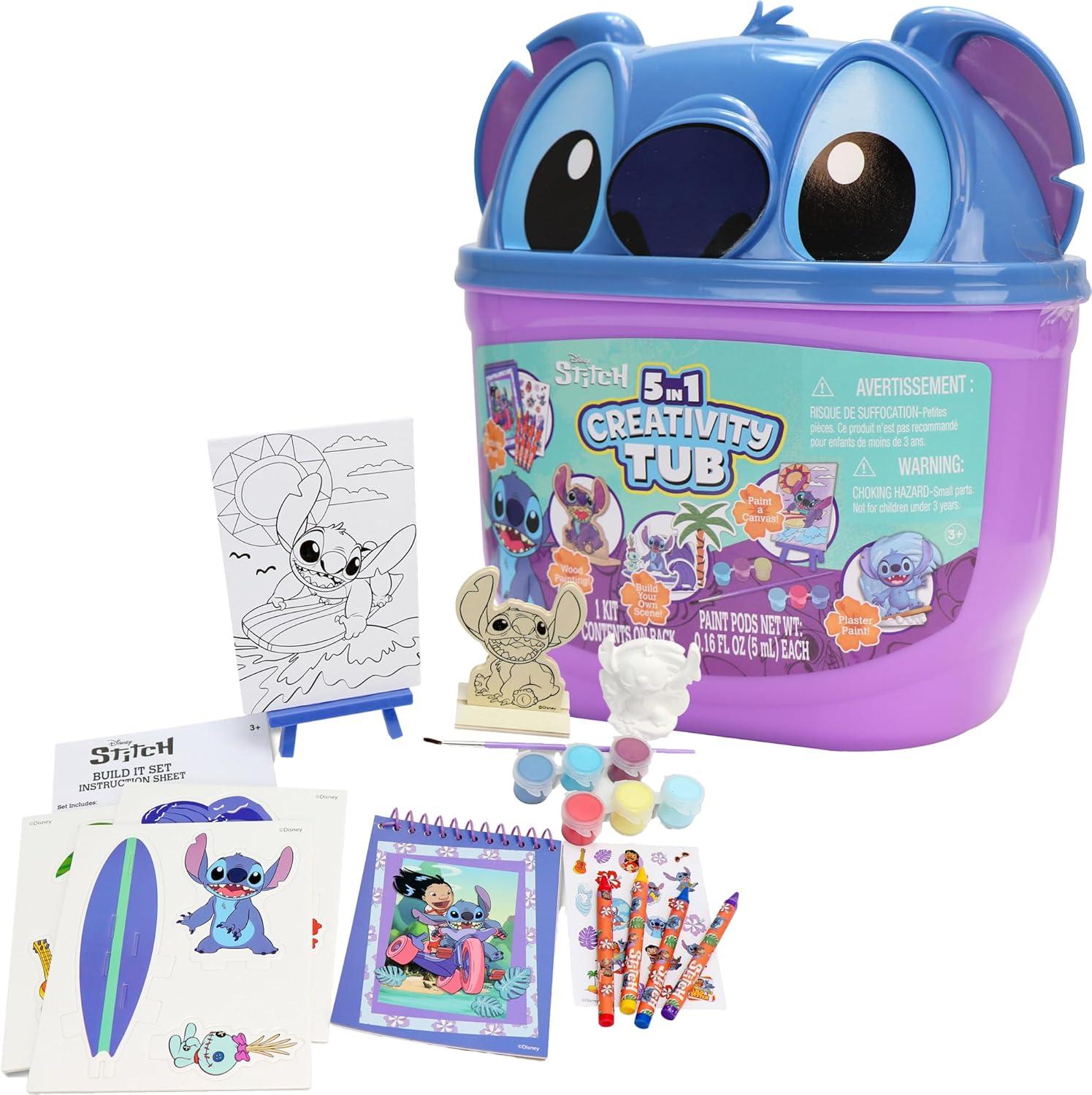 Tara Toy: 5-In-1: Creativity Tub - Stitch - Build Your Own Scene. Canvas-Wood-Plaster Painting, Stickers & Coloring, Disney Activities Kids Ages 3+