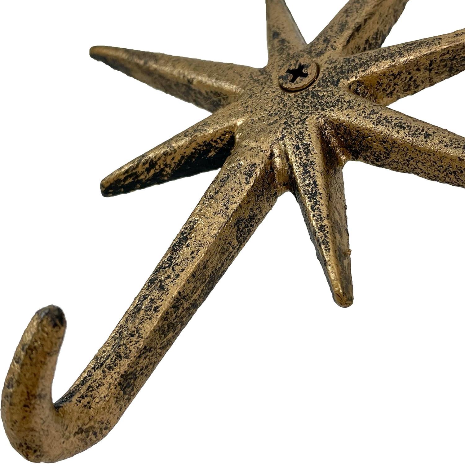 Zeckos Set of 3 Gold Finish Cast Iron Atomic Starburst Wall Hooks - Gold - Size 6.75 inch