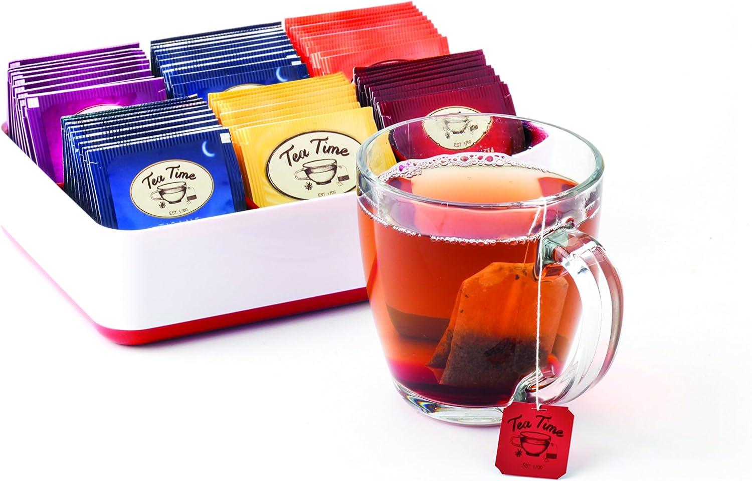 Joie MSC - Tea Storage Chest Box - 6 Compartments- Holds 60 Tea Bags ~ Assorted colors