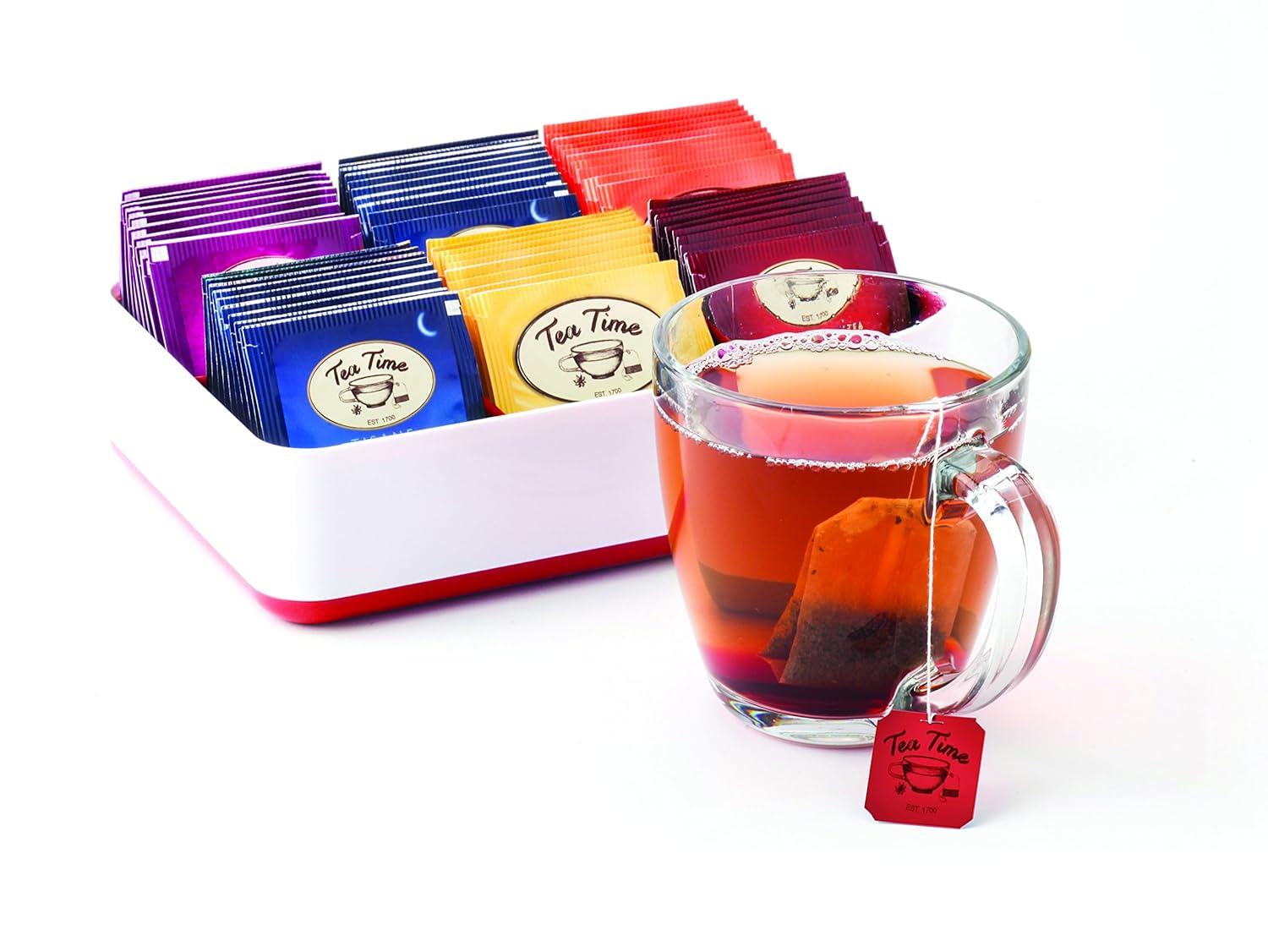 Joie MSC - Tea Storage Chest Box - 6 Compartments- Holds 60 Tea Bags ~ Assorted colors