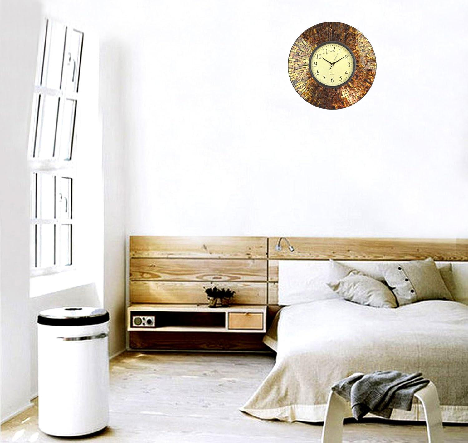 LuLu Decor, 19" Baltic Amber Mosaic Wall Clock with 9.5" Brown Arabic Glass Dial, 4.50" Mosaic Border, Silent Non-ticking Quartz, Perfect for Housewarming Gift