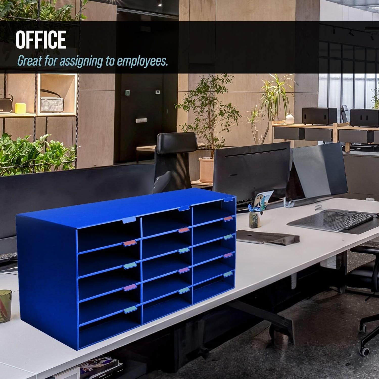 AdirOffice Cardboard Classroom Mailbox, and Office Mail Organizer with Name Slots, (15 Slot, Blue)