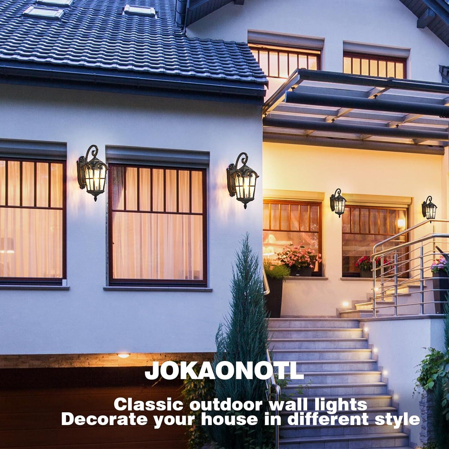 Dusk to Dawn Outdoor Wall Lights 17.1" H Large Exterior Lighting Fixtures Black Porch Light Waterproof Roman Wall Lantern with Water Ripple Glass for House Garage Patio