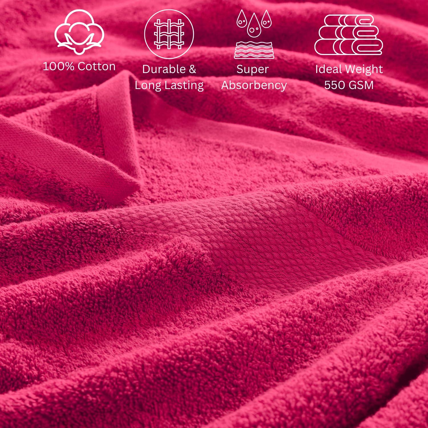 LANE LINEN 100% Cotton Bathroom Towel Set - 24 Pcs - Ring Spun, Super Soft & Highly Absorbent - 2 Bath Sheets, 4 Fingertip, 4 Bath, 6 Hand Towels, 8 Washcloths - Wide Variety of Colours - Fuchsia