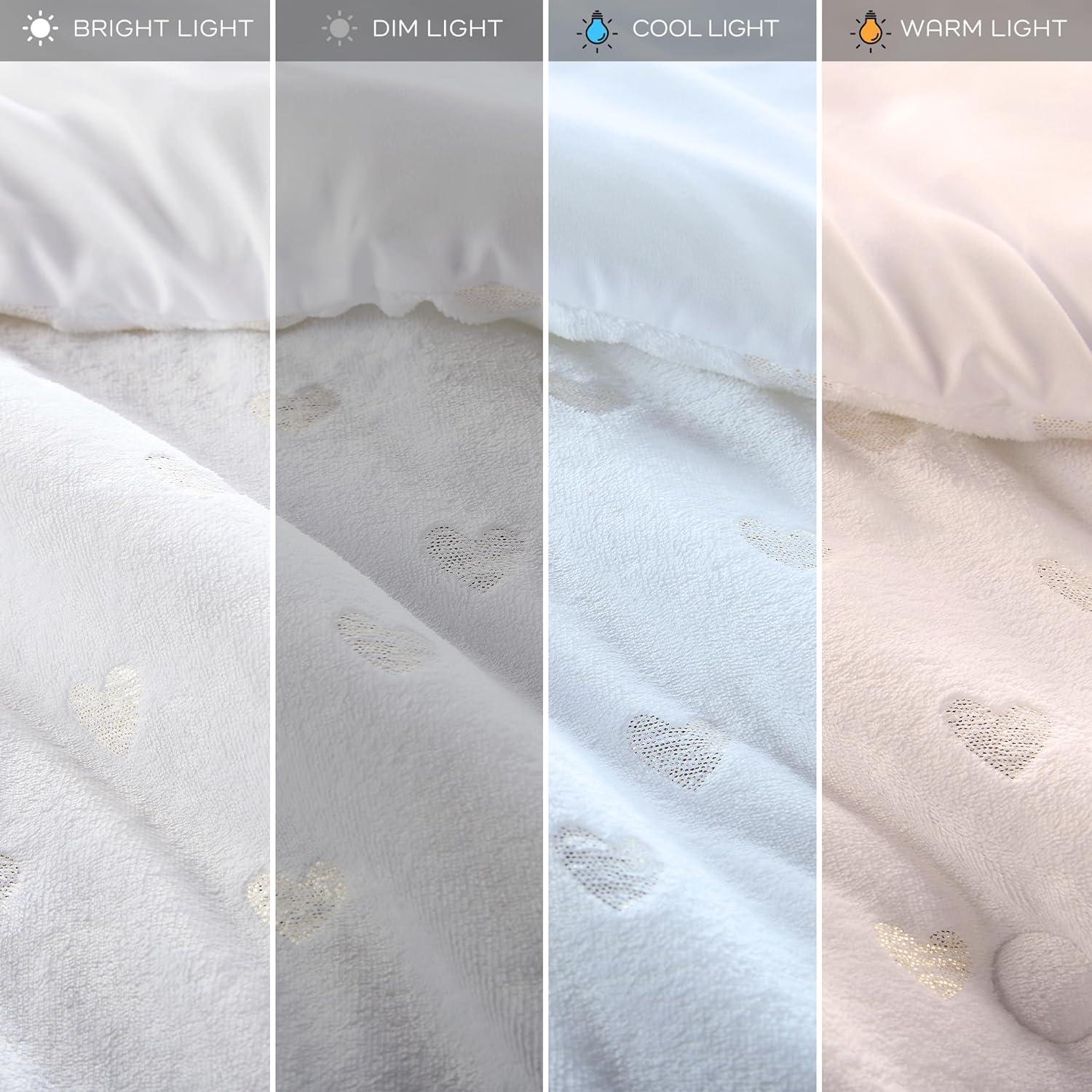 Mi Zone Full/Queen Audrey Metallic Print Plush Microfiber Soft Comforter Set with Throw Pillow White: Hypoallergenic, Transitional Style