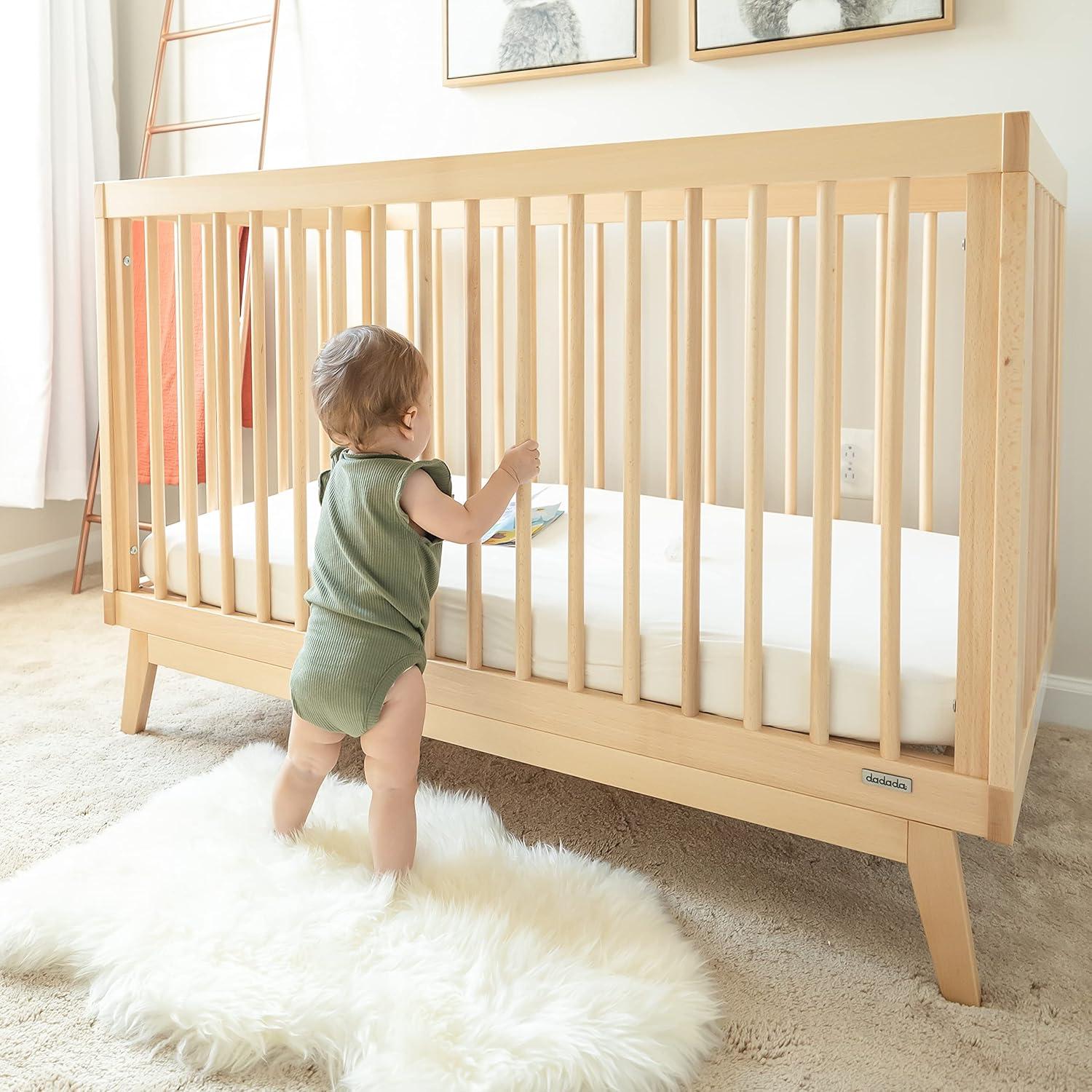 Natural Beechwood 3-in-1 Convertible Crib with Adjustable Height