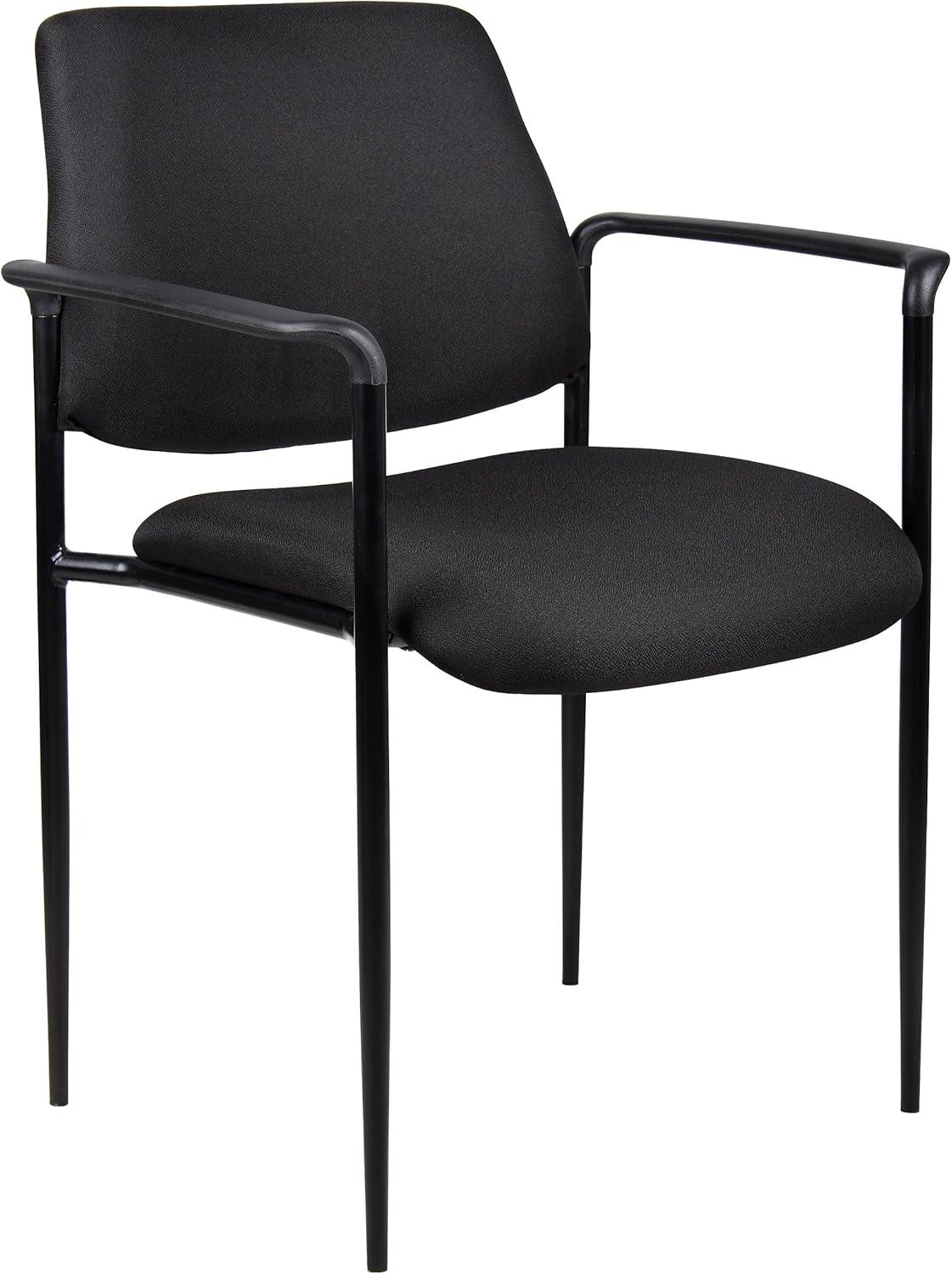 Modern Black Vinyl and Metal Stacking Chair with Comfort Arms