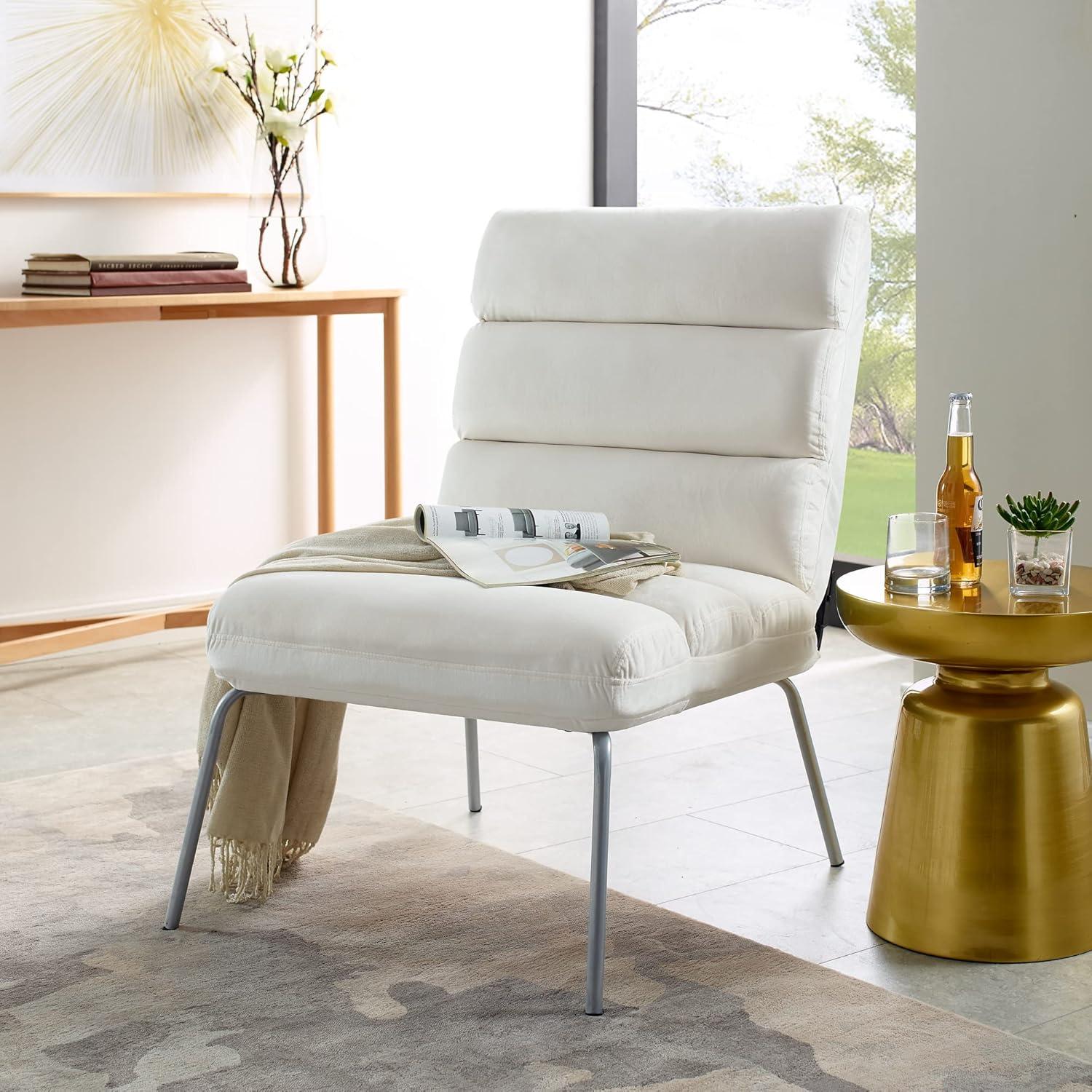 White Velvet Modern Armless Accent Chair