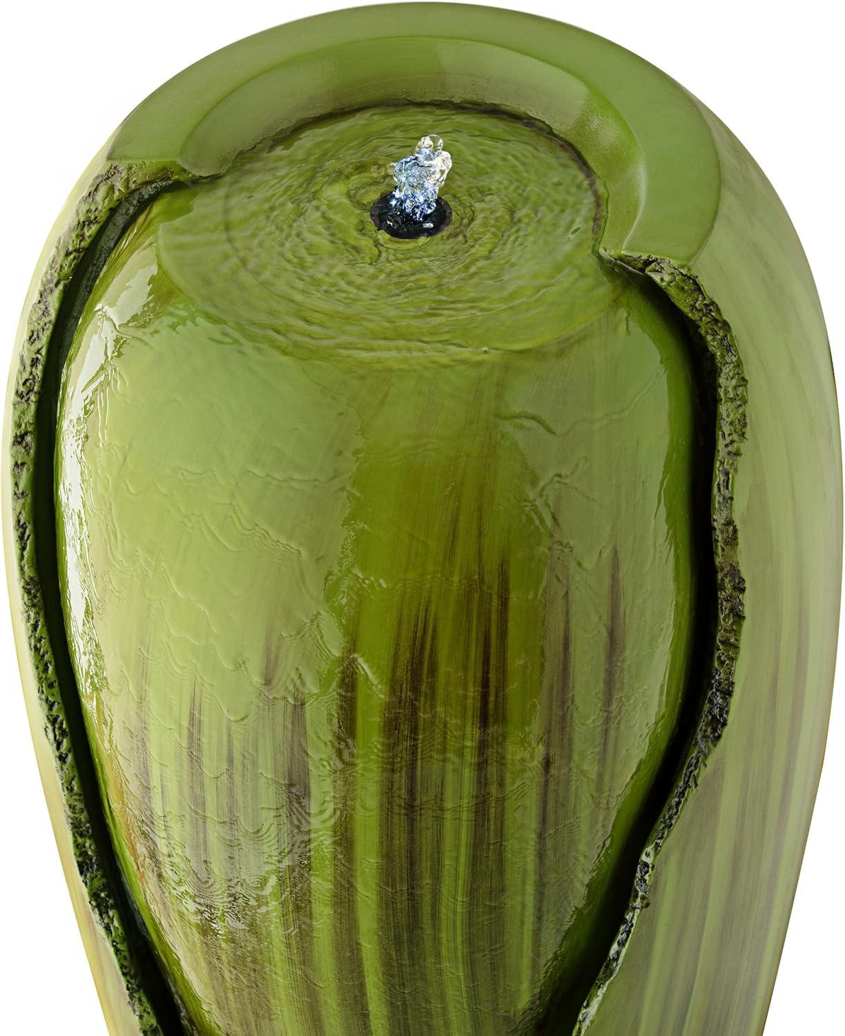 Green Antique Jar Outdoor Water Fountain with LED Lights