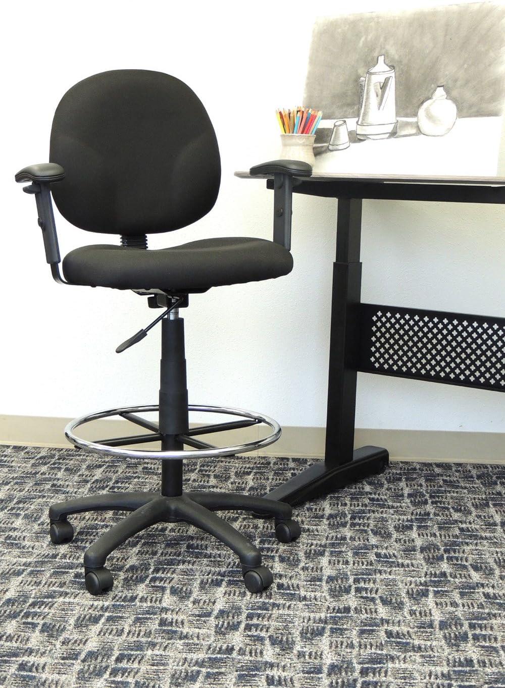 Drafting Stools with Adjustable Arms Black - Boss Office Products: Pneumatic Lift, 275lb Capacity, Nylon Base
