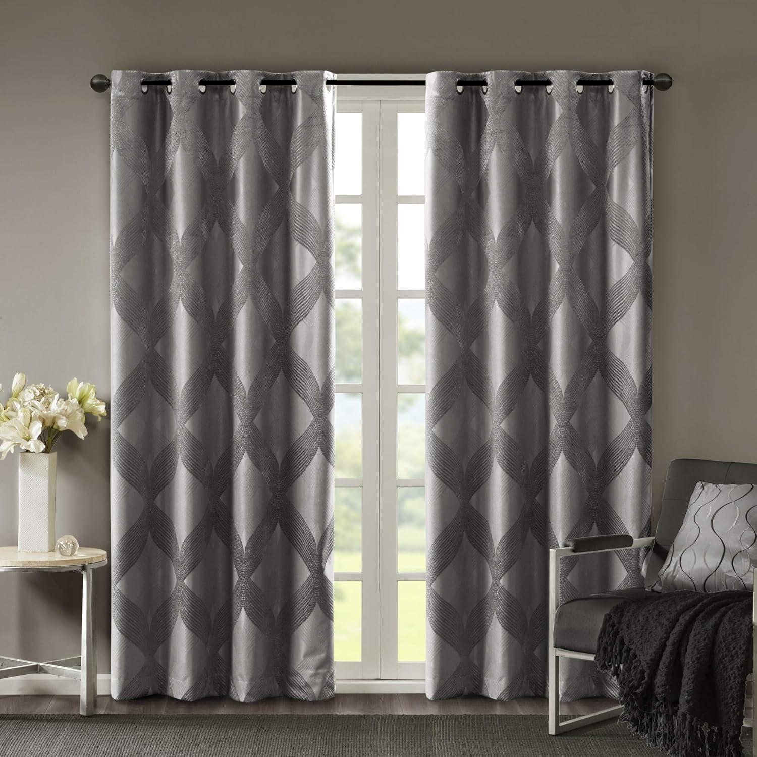 Madison Park Bentley Ogee Knitted Jacquard Geometric Total Blackout Single Curtain Panel